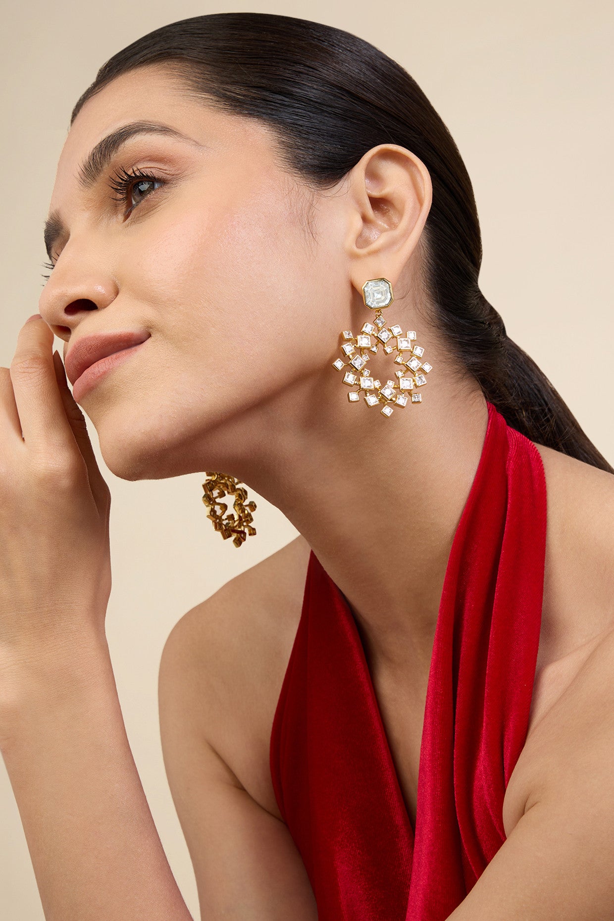18Kt Gold Plated White Cosmic Flair Earrings