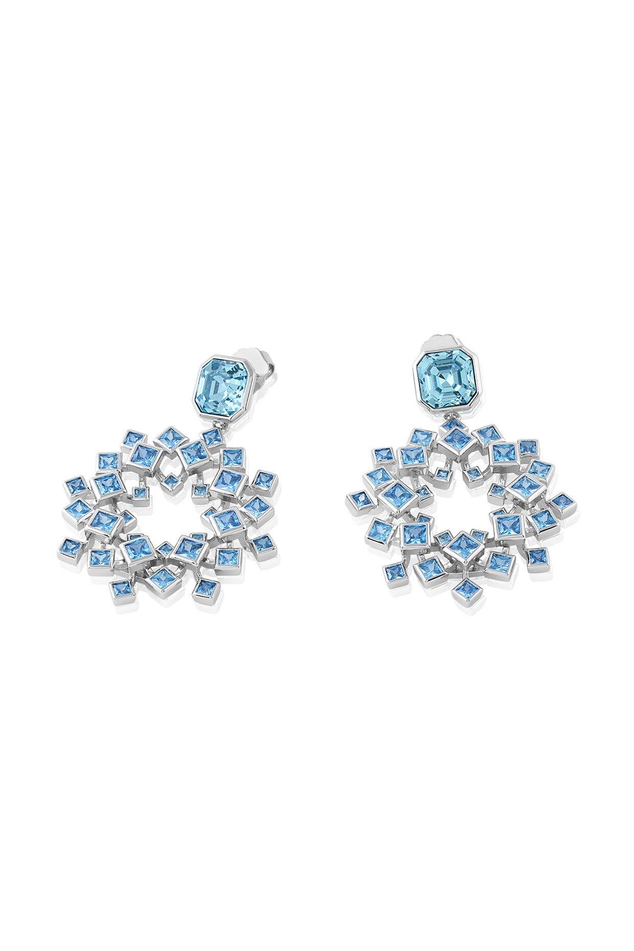 Silver Plated Aquamarine Cosmic Flair Earrings