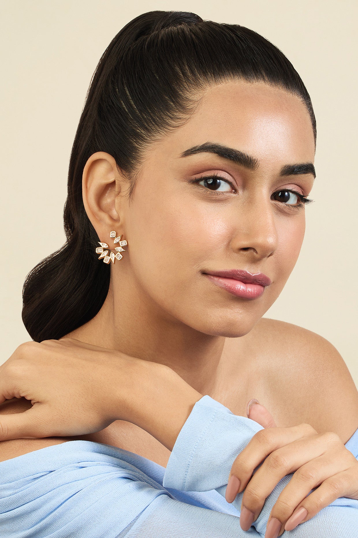 18Kt Gold Plated Tennis Girlie Small Front Back Earrings