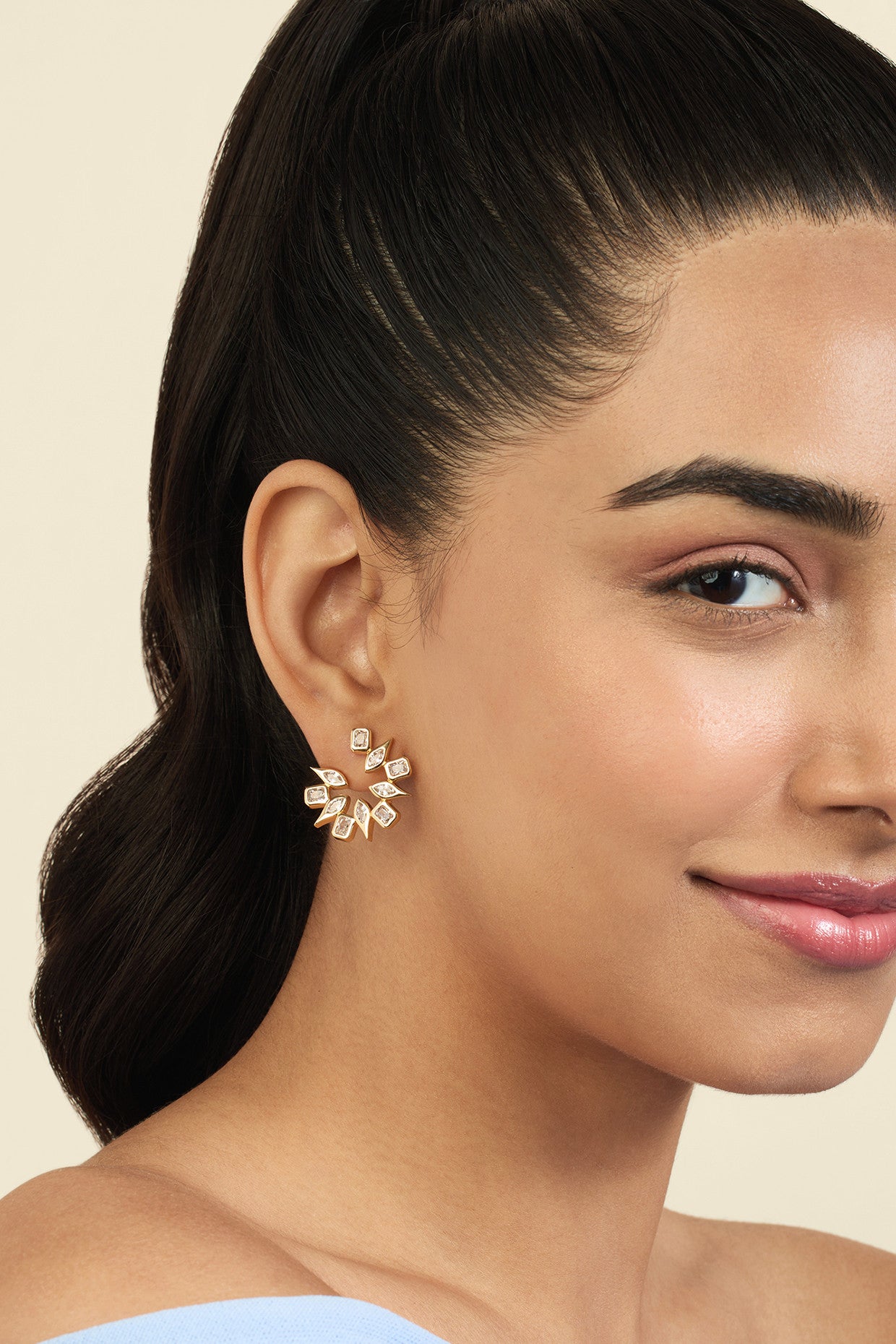 18Kt Gold Plated Tennis Girlie Small Front Back Earrings