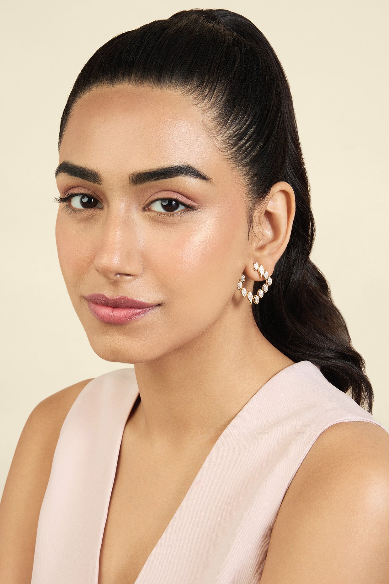 18Kt Gold Plated Tennis Girlie Square Front Back Earrings