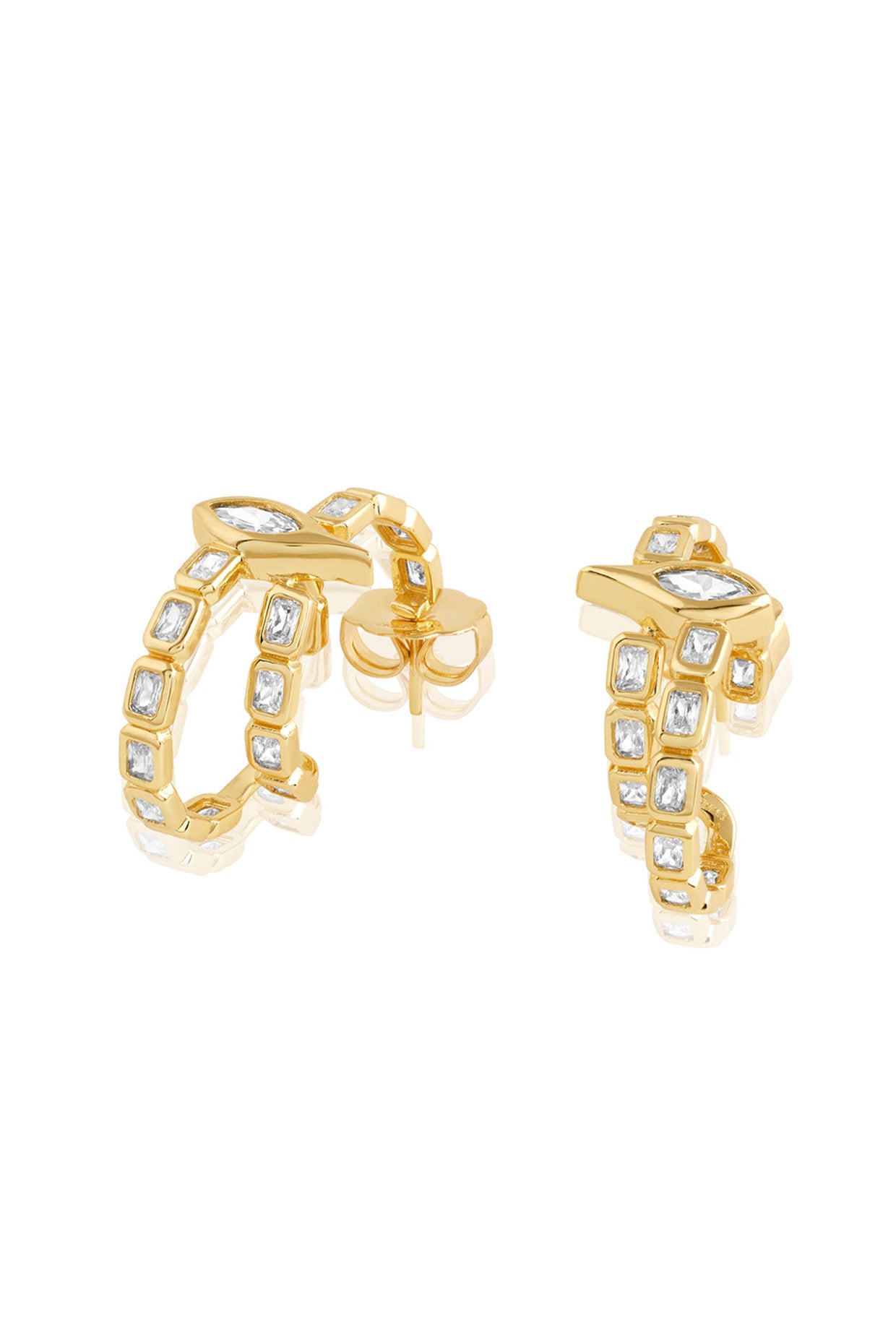 18Kt Gold Plated Tennis Eye Double Hoops