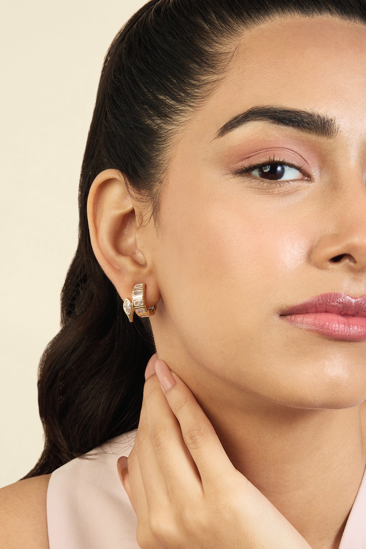 18Kt Gold Plated Tennis Girlie Huggie Earrings