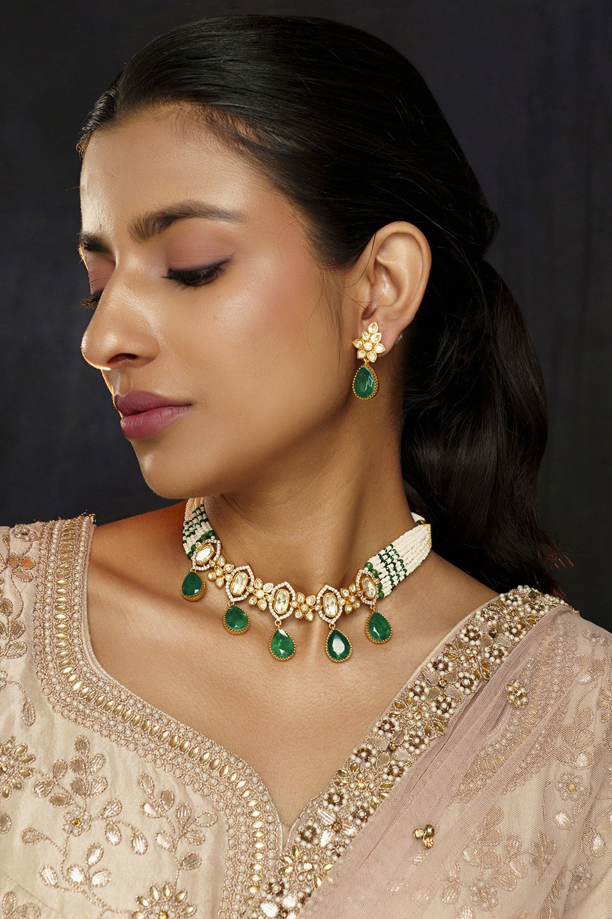 Kria Green Moissanite Choker Set