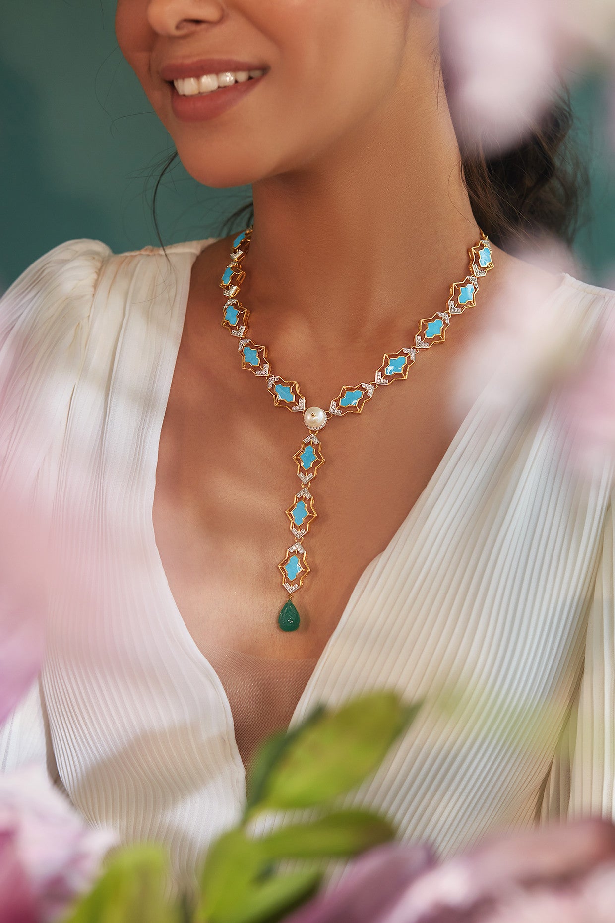 Emma long Necklace in 22Kt Gold Plated 925 Sterling Silver