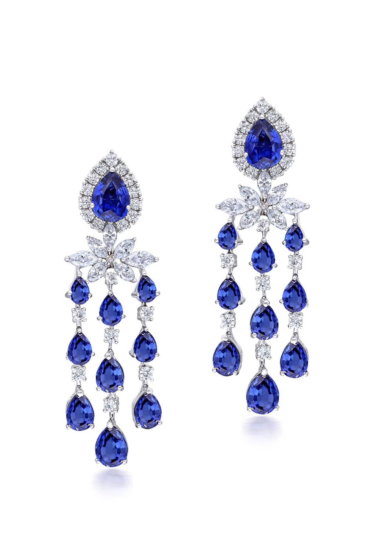 Blue Synthetic Sapphire and White Swarovski Zirconia Earrings