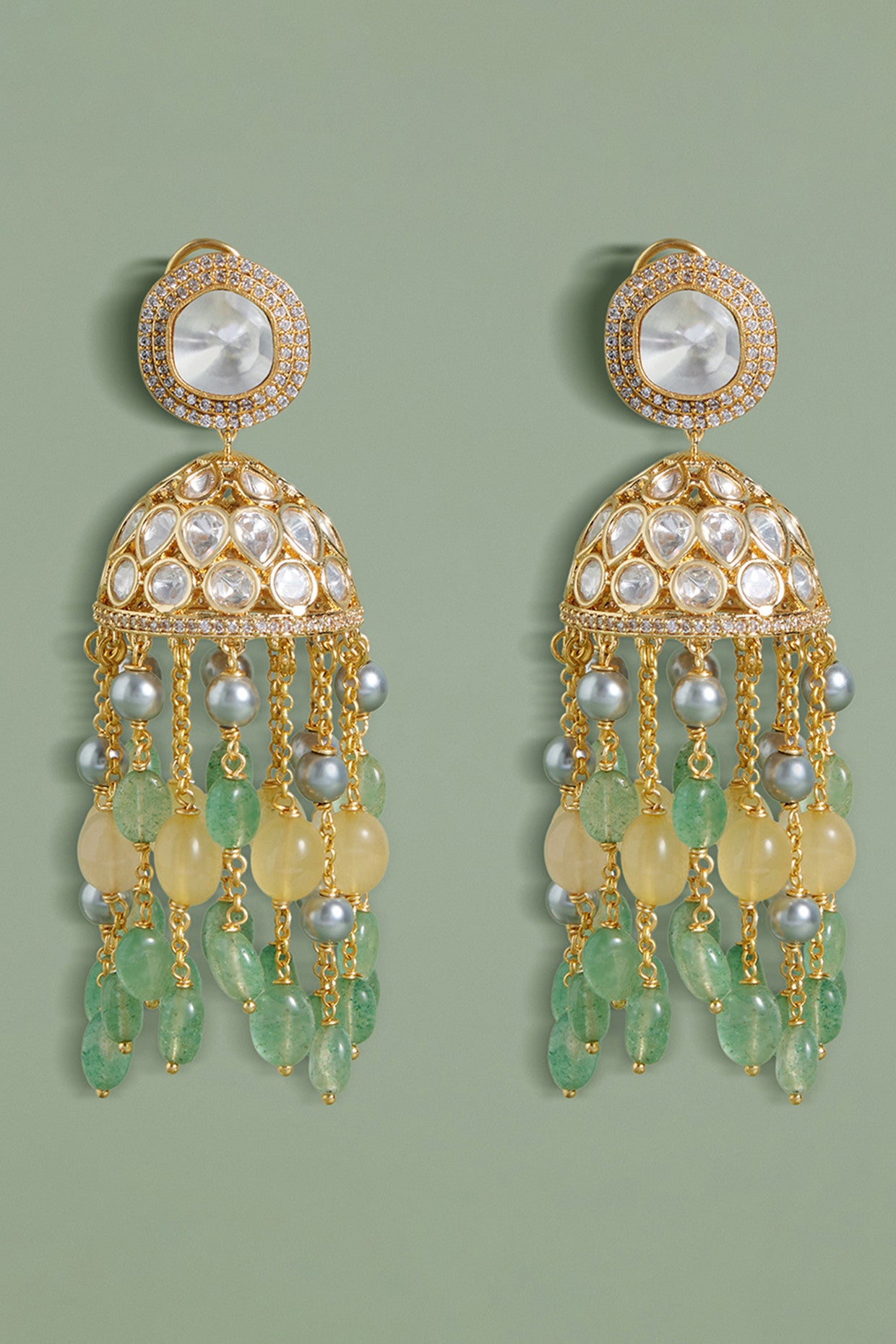 Multi Colour Polki Jhumka Earrings in 22Kt Gold Plating