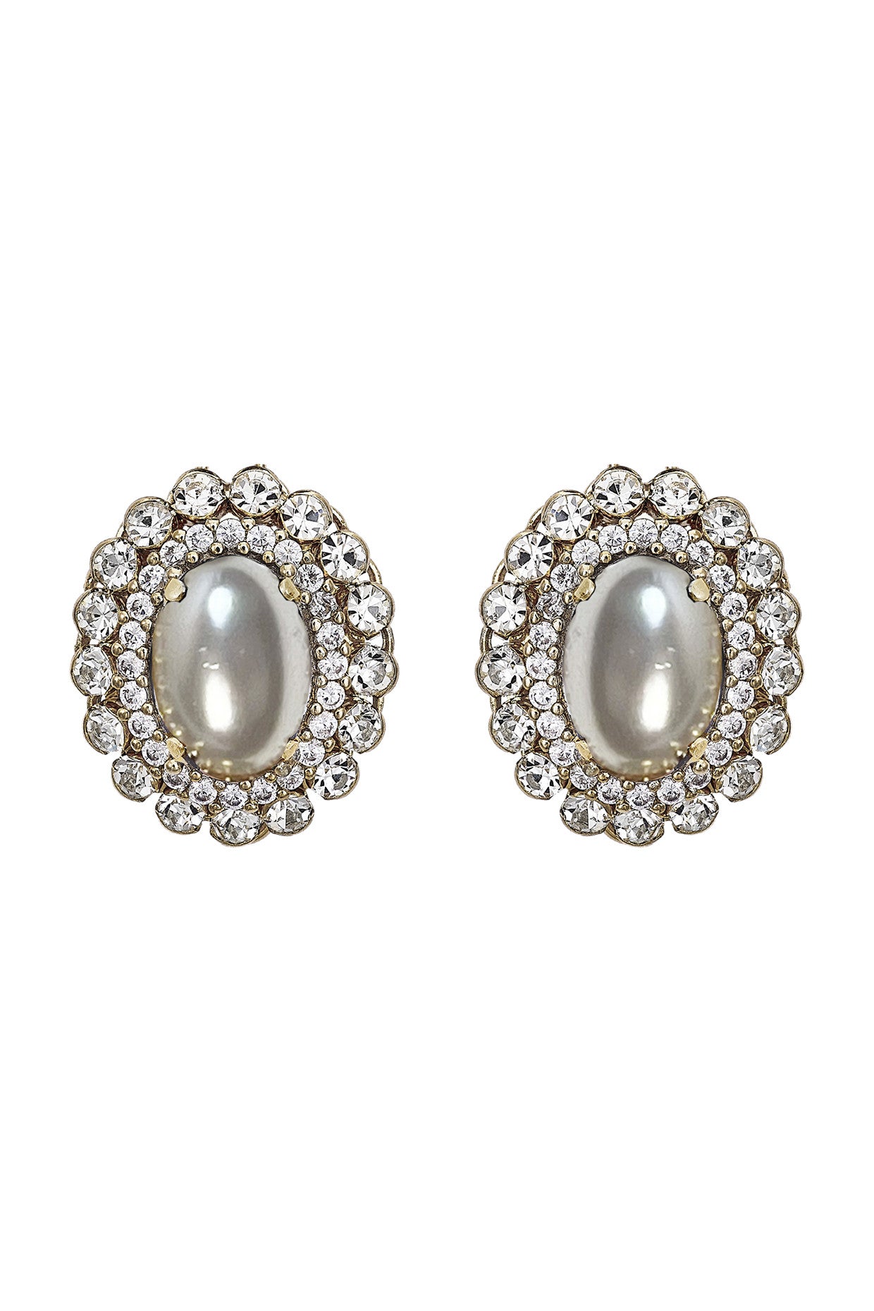 Faux Pearl Omega Clasp Gem Cluster Earrings