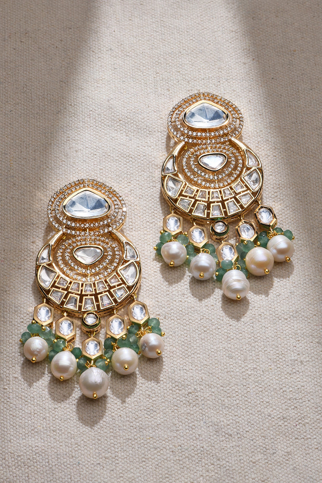 Glam Green Dangler Earrings in 22Kt Gold Plating