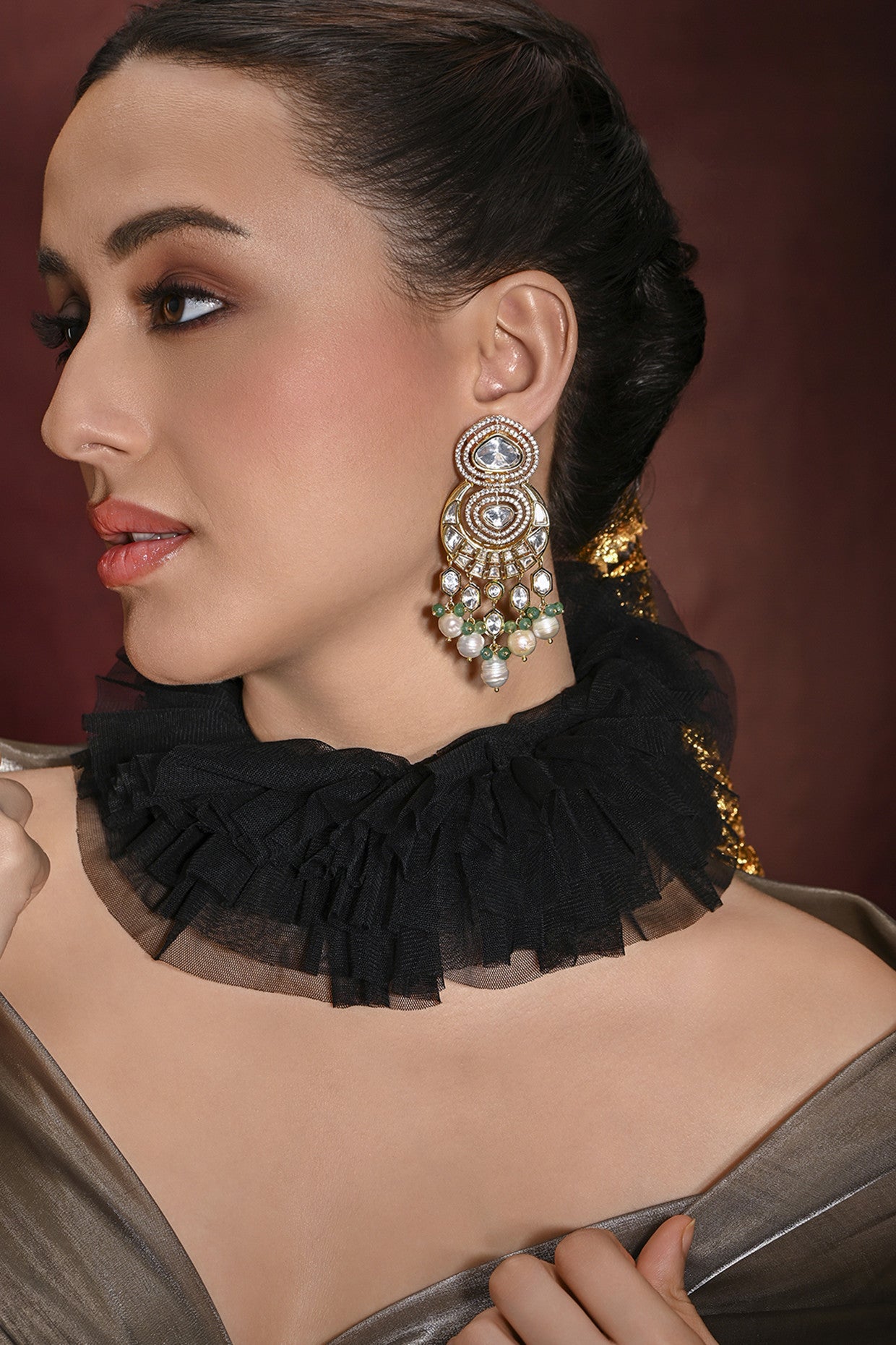 Glam Green Dangler Earrings in 22Kt Gold Plating