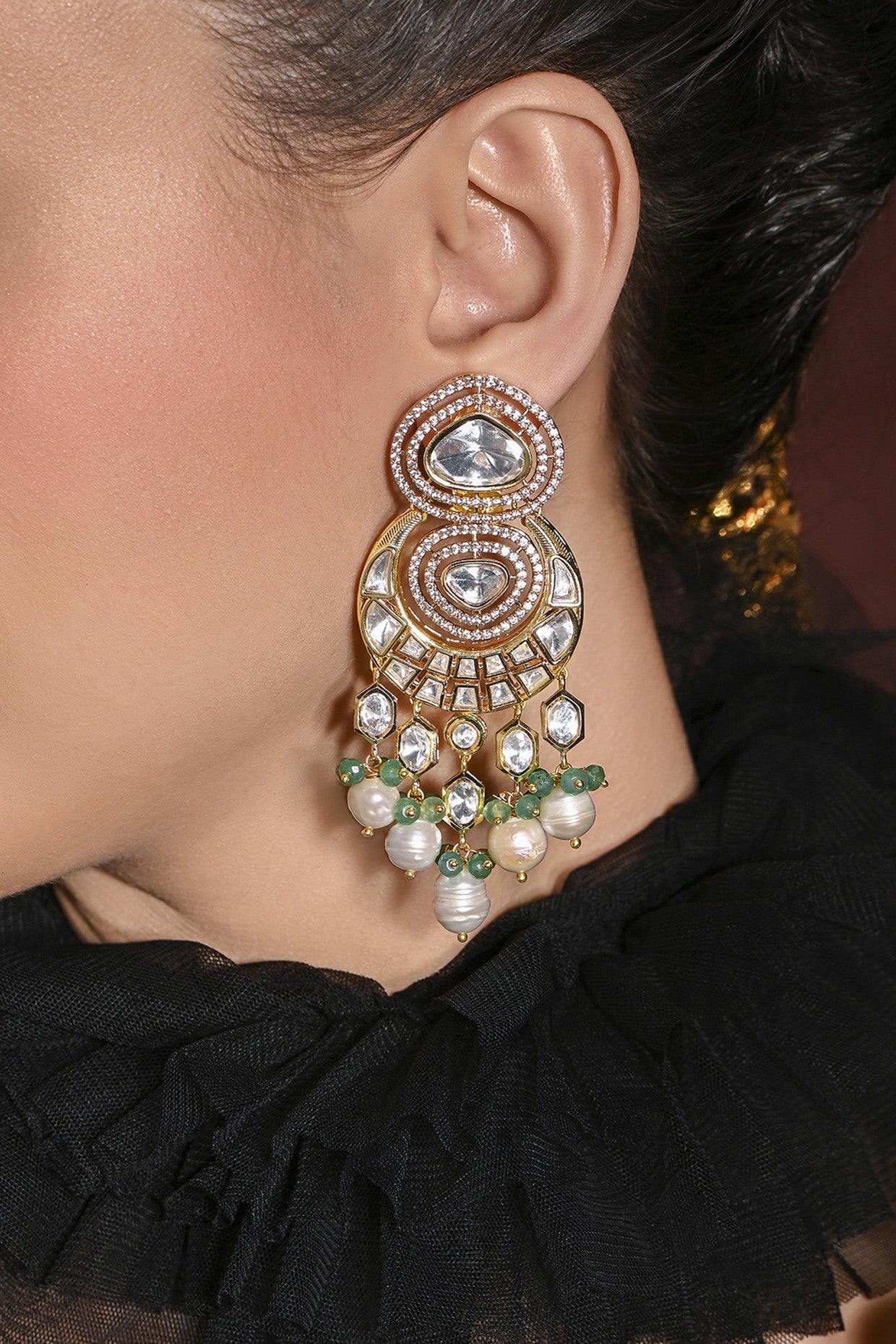 Glam Green Dangler Earrings in 22Kt Gold Plating