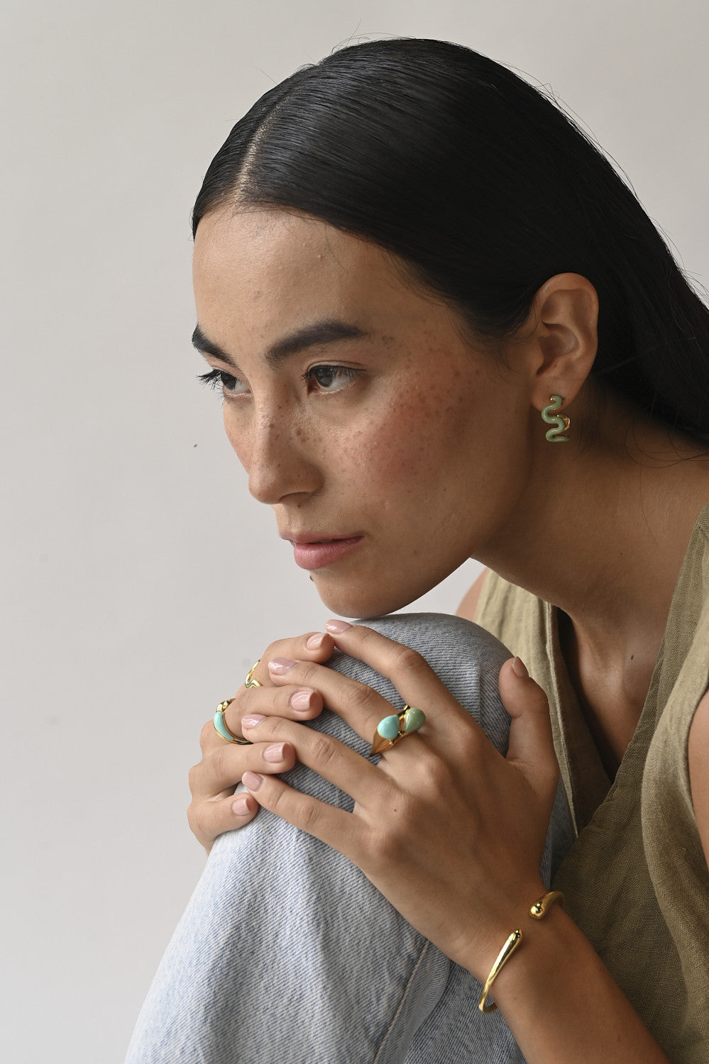 Gold & Olive Green Swirl Hoops