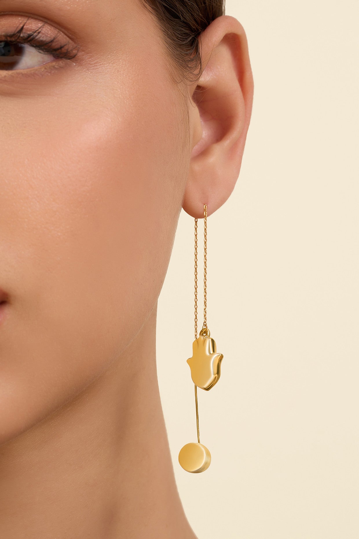 Gold Hamsa Threader Earrings