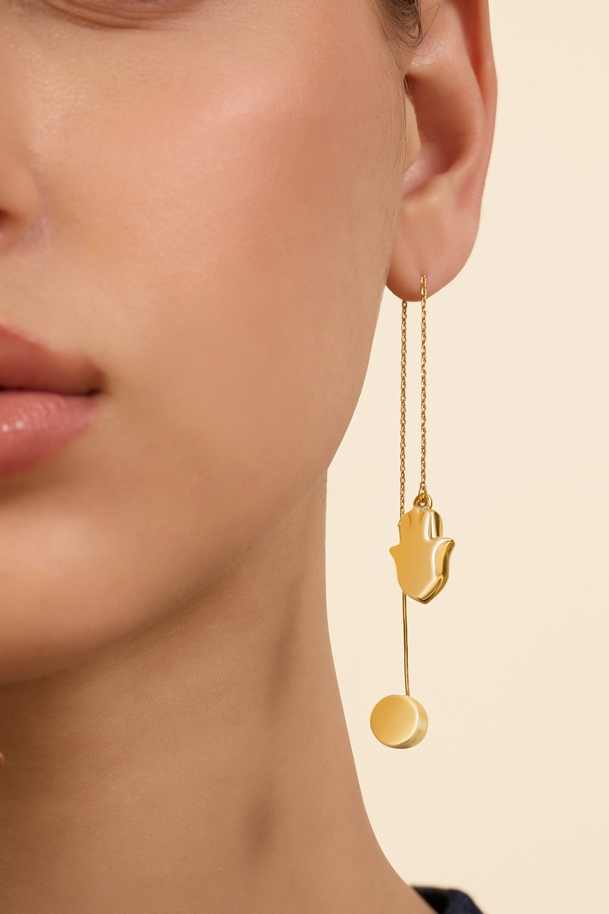 Gold Hamsa Threader Earrings