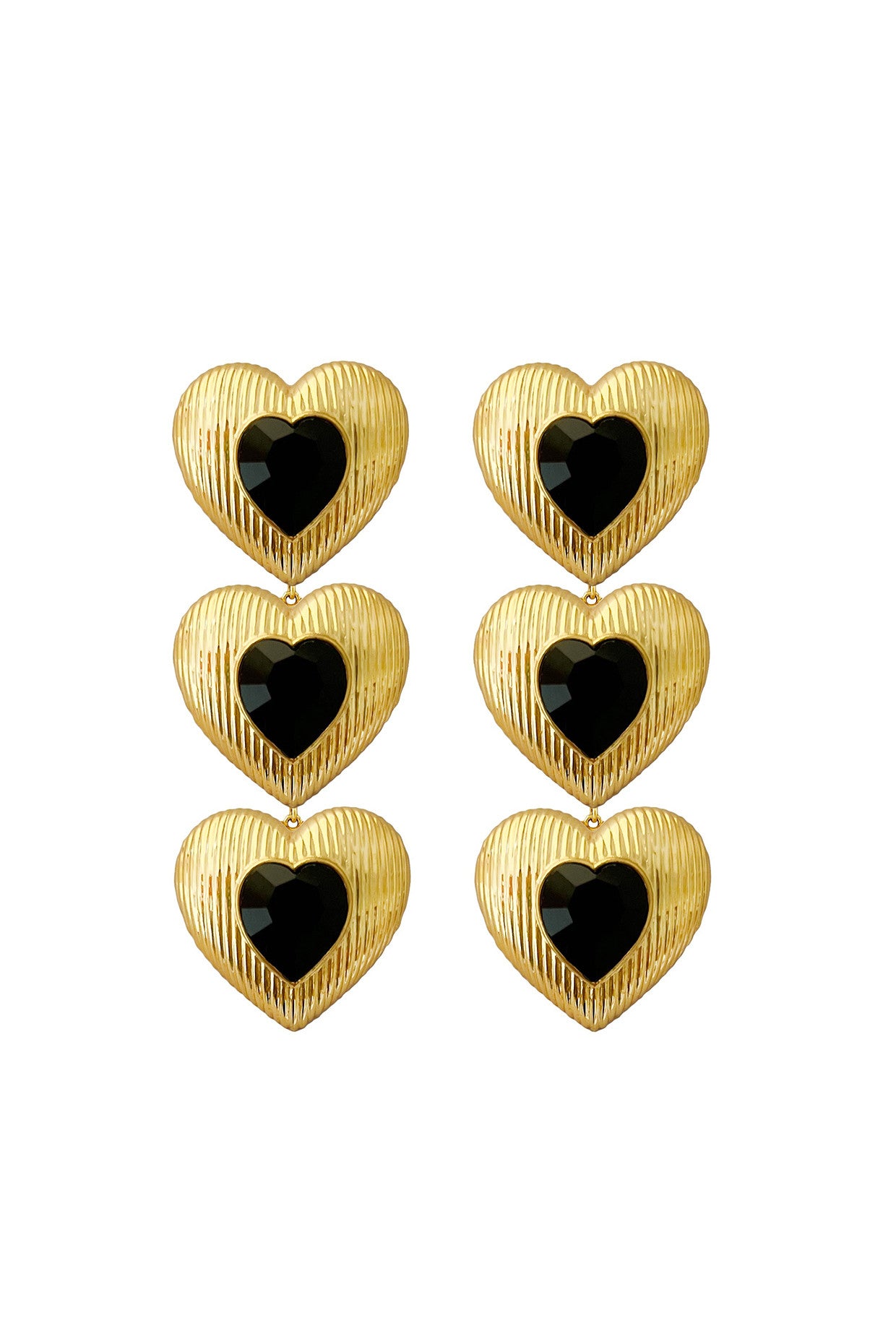 Gold Plated Black Tri Heart Aurelia Danglers