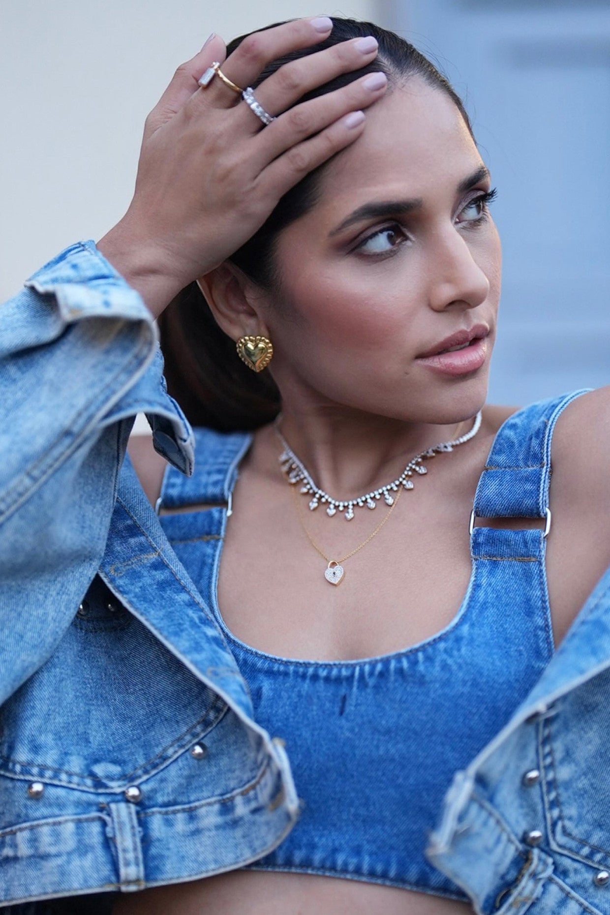 Gold Plated Borde Heart Huggies Earrings