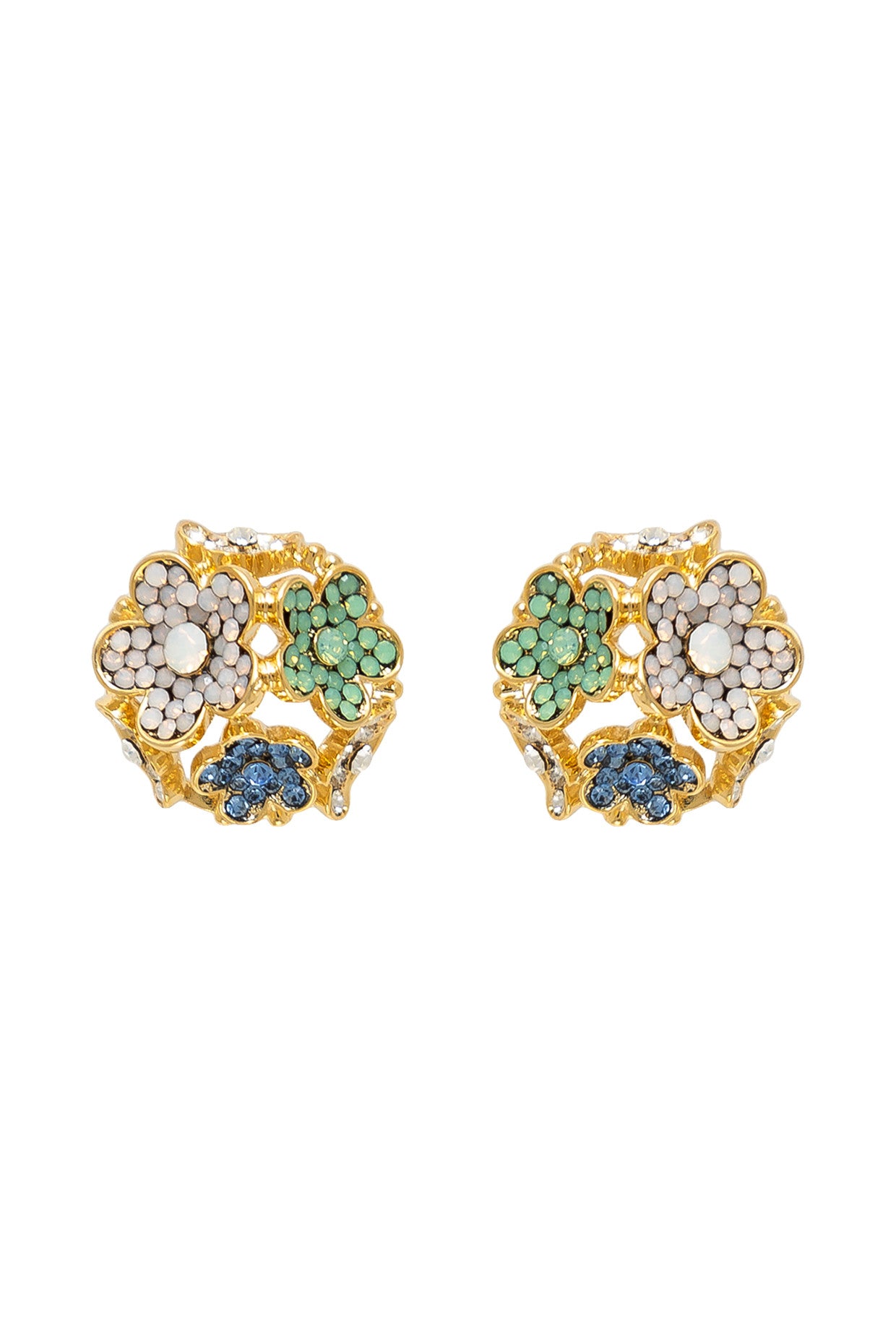 Gold Plated Green Flower Wreath Mini Studs