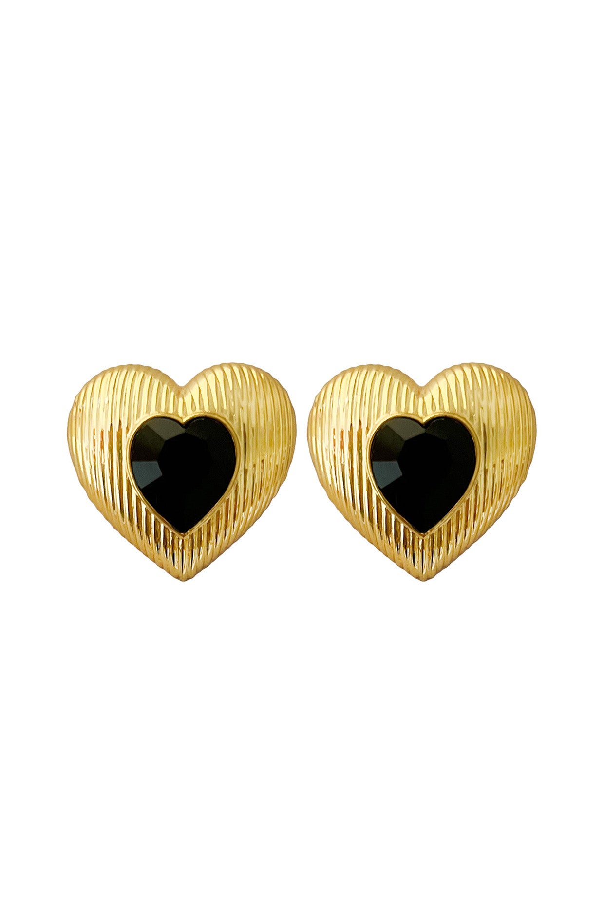 Gold Plated Heart Shaped Black Swarovski Studs