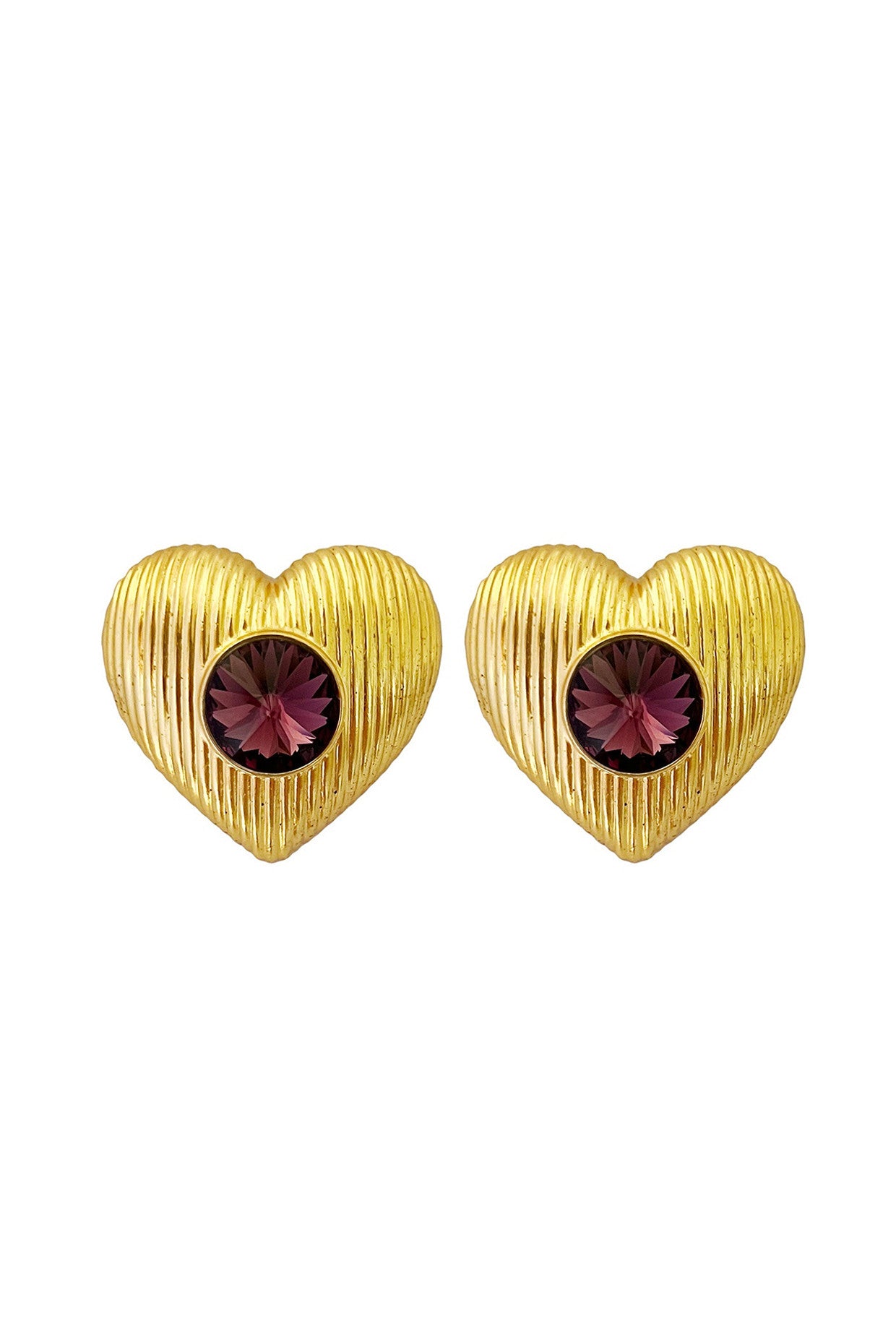 Gold Plated Heart Shaped Purple Swarovski Studs