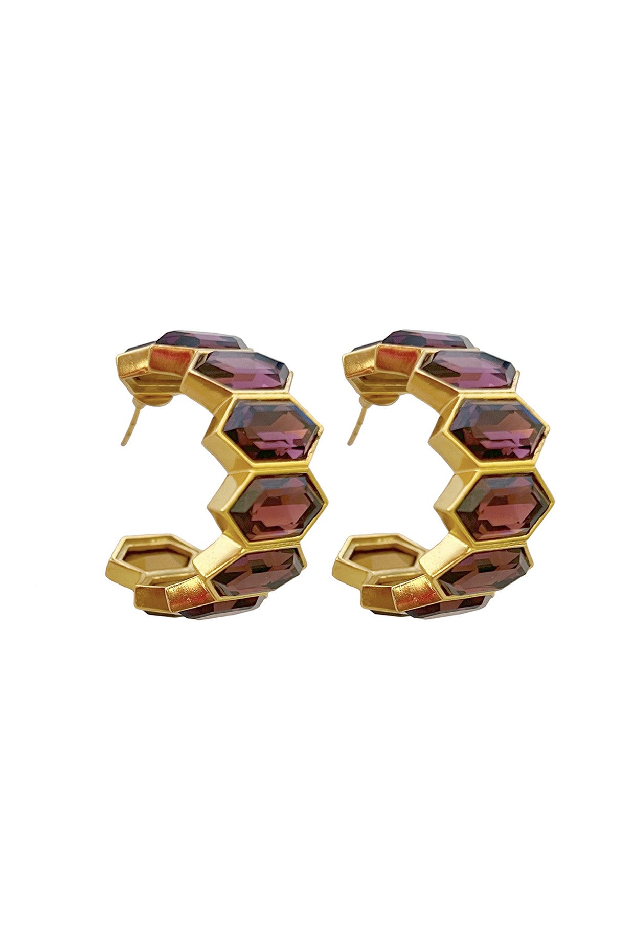 Gold Plated Honeycomb Gem Hoops