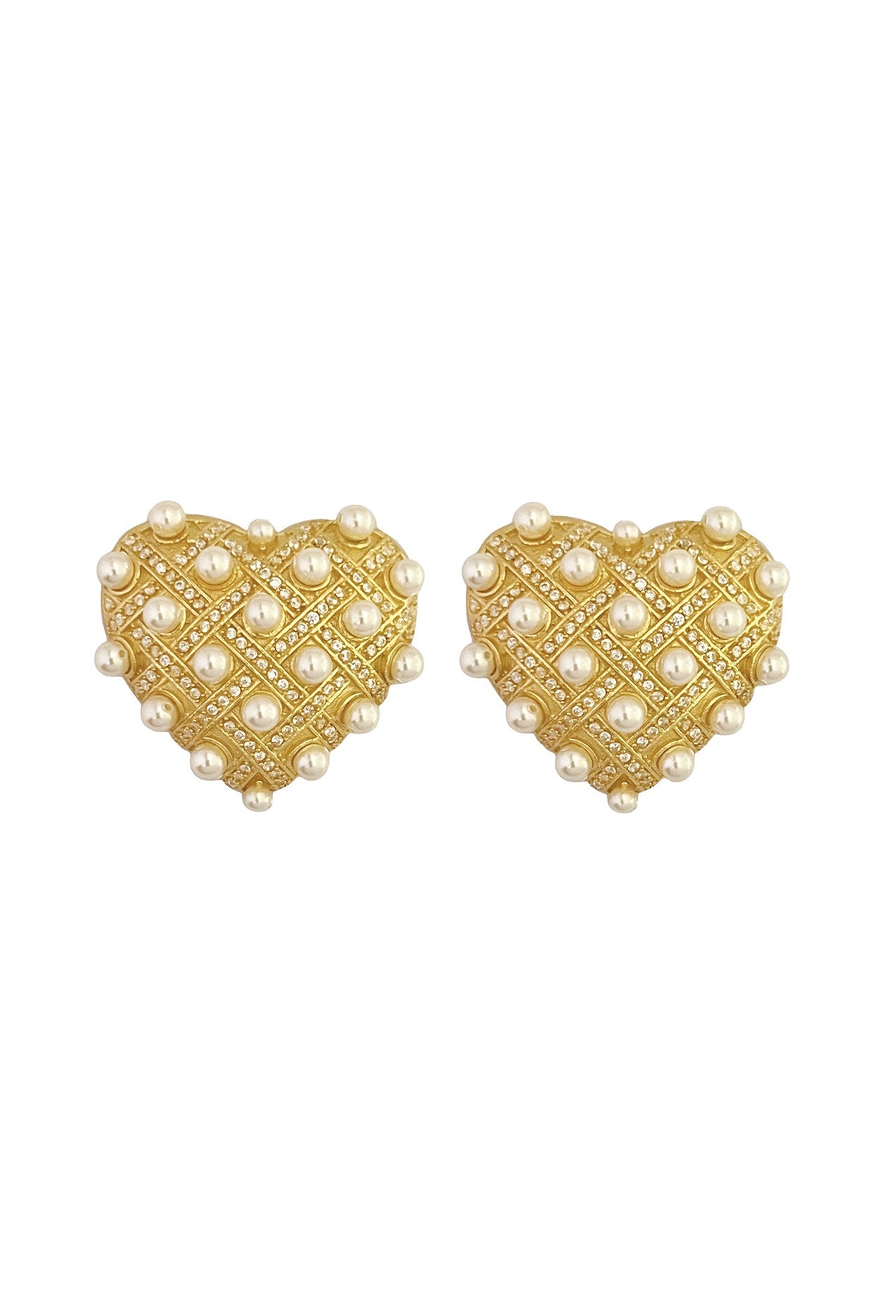 Gold Plated Interwoven Pearl Heart Studs