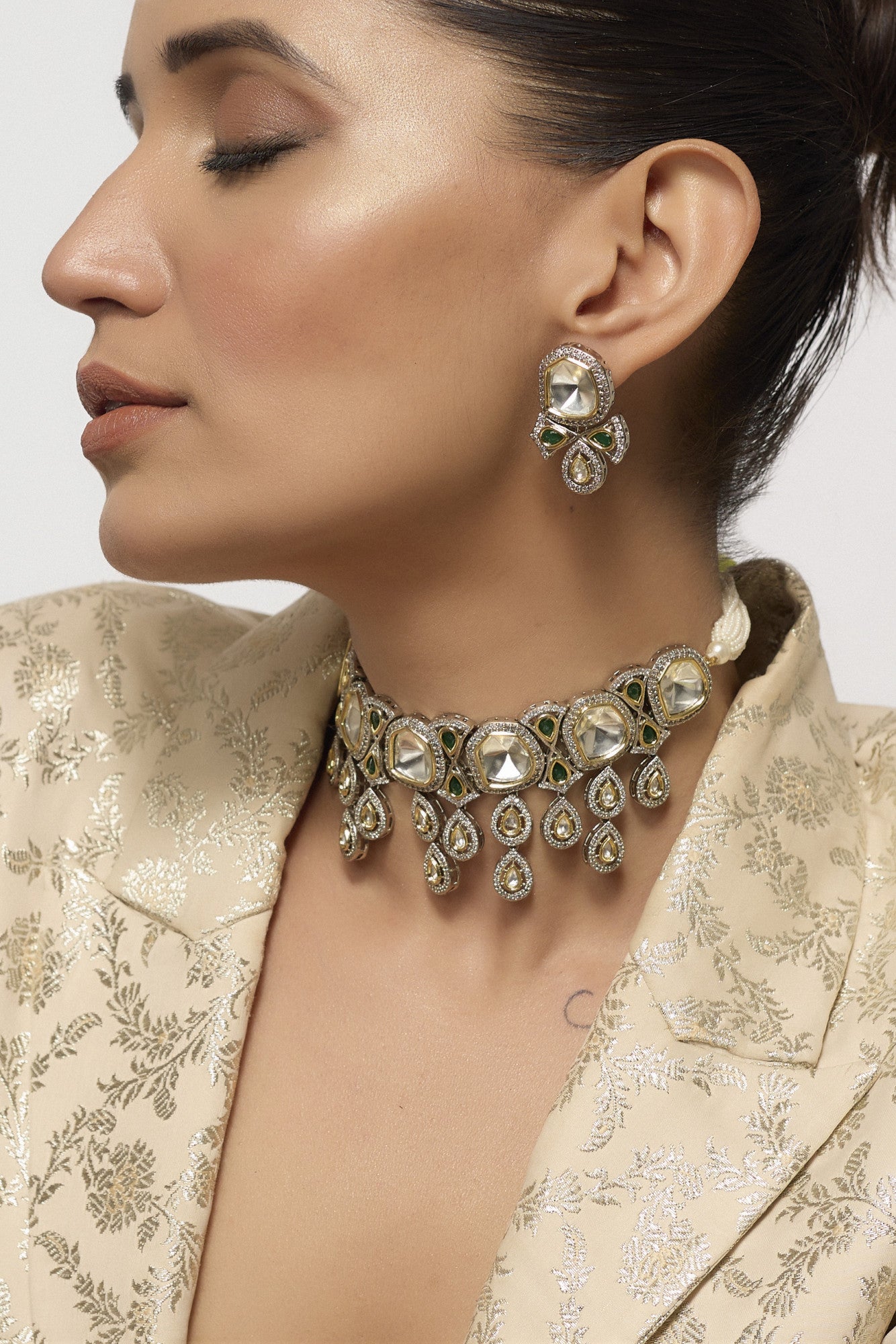 Gold Plated Kundan & Pearls Necklace Set