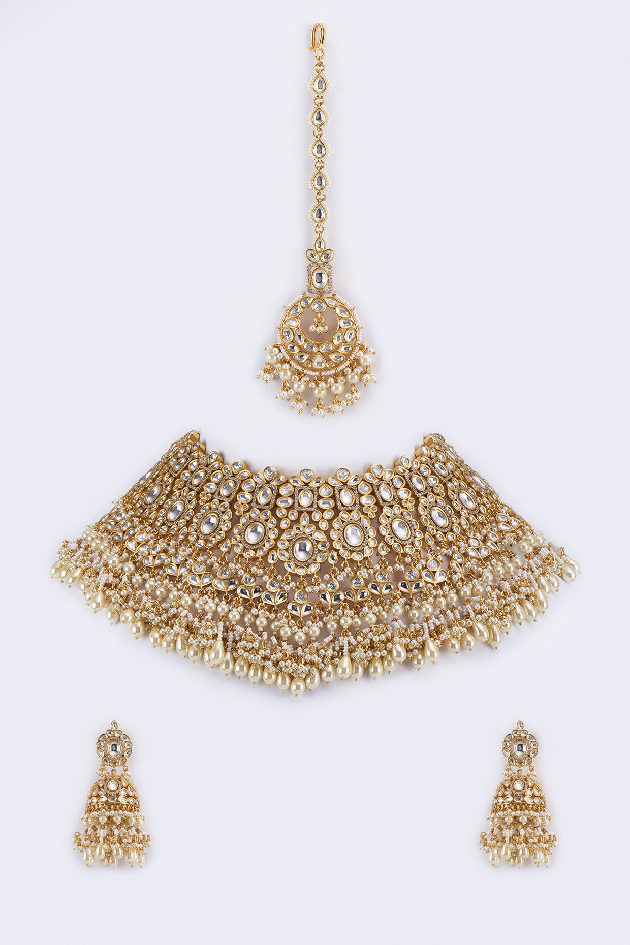 Gold Plated Kundan Polki Bridal Necklace Set