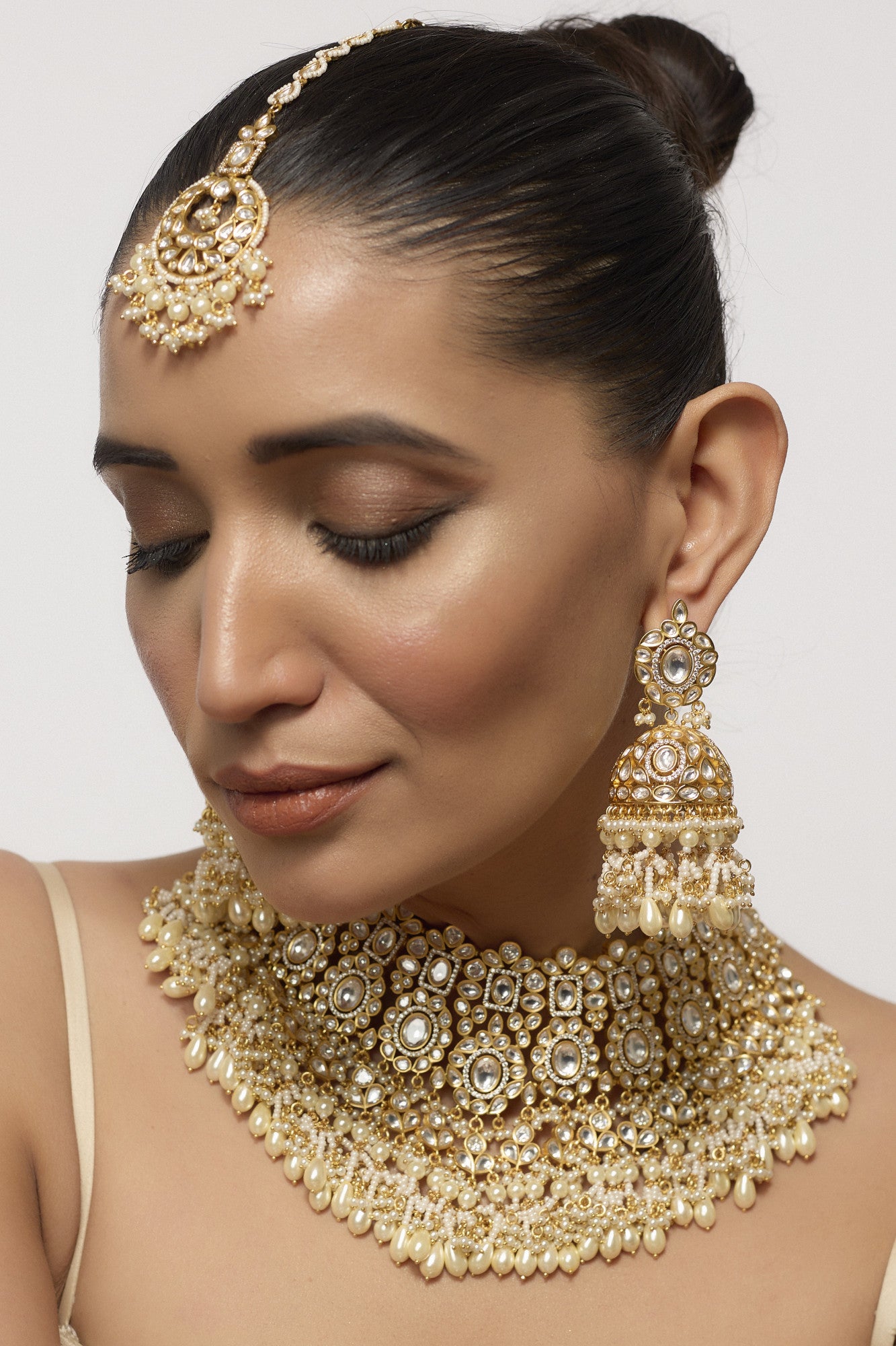 Gold Plated Kundan Polki Bridal Necklace Set