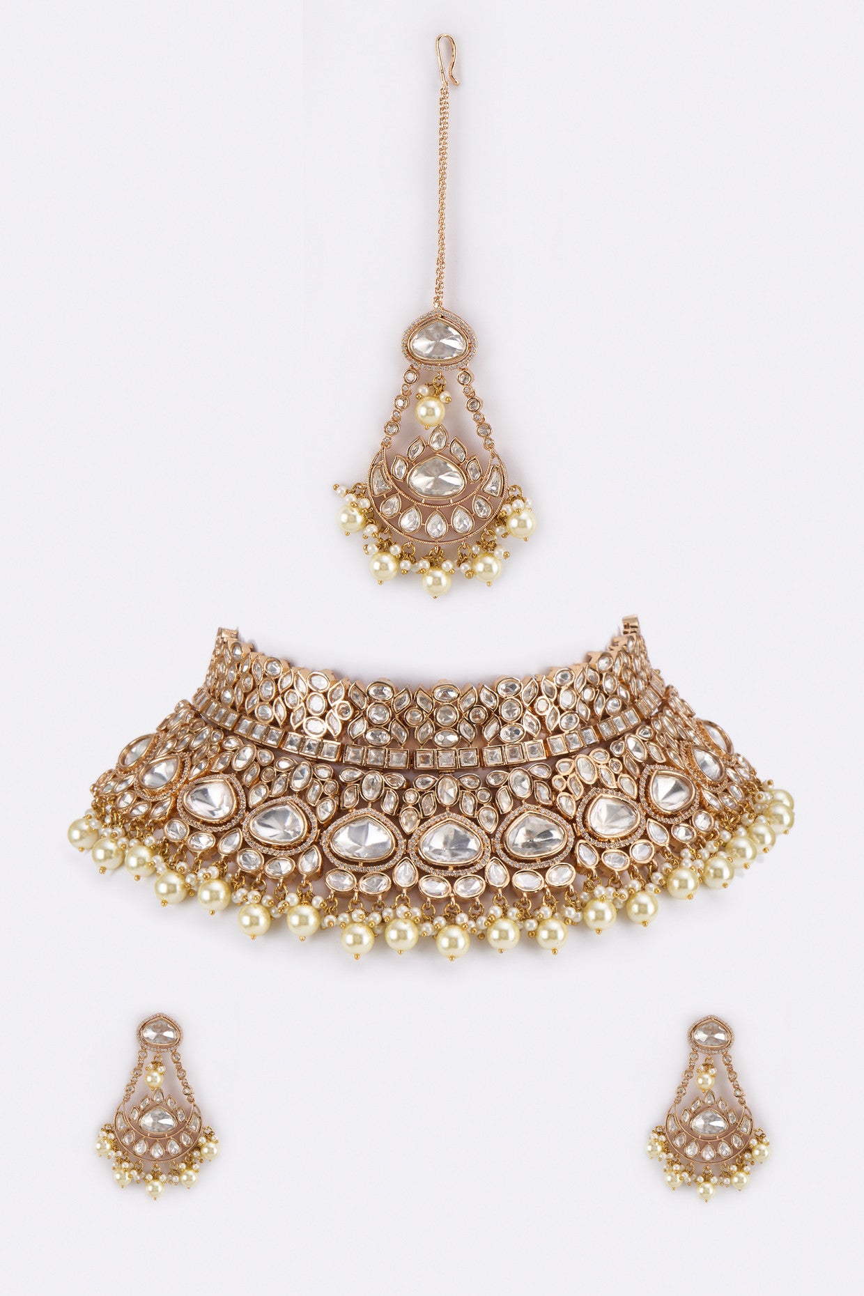 Gold Plated Kundan Polki Bridal Necklace Set