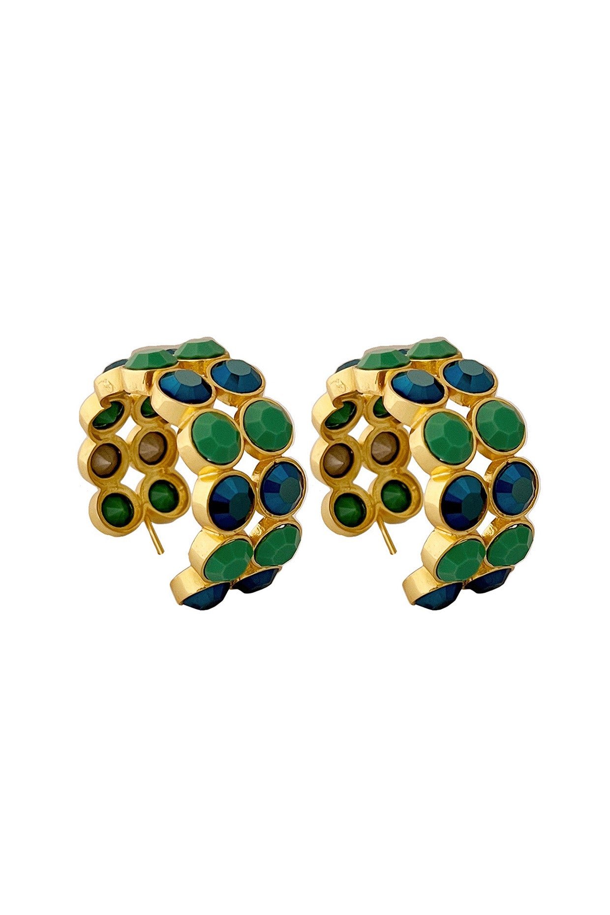 Gold Plated Mounta Blue Crystal Crown Hoops