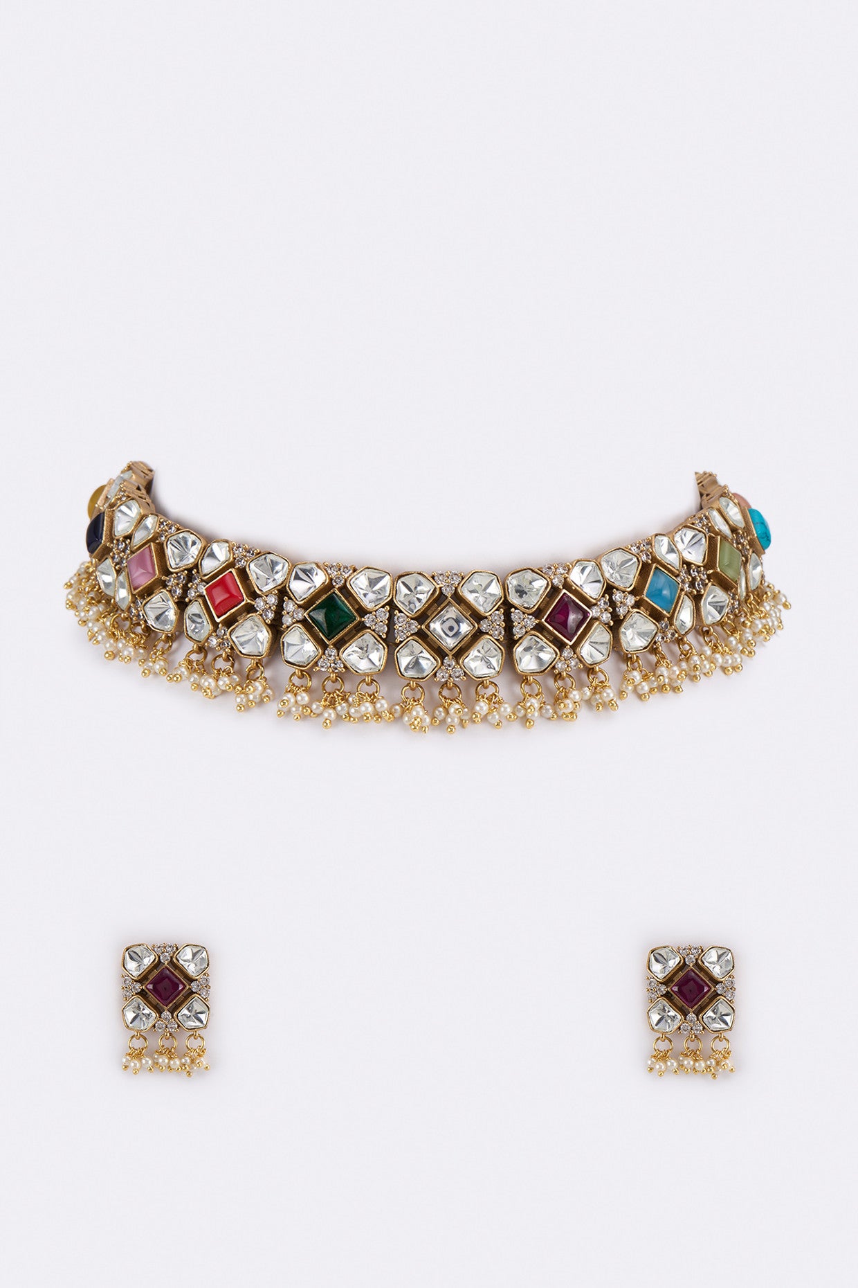 Gold Plated Navratna Choker Necklace Set