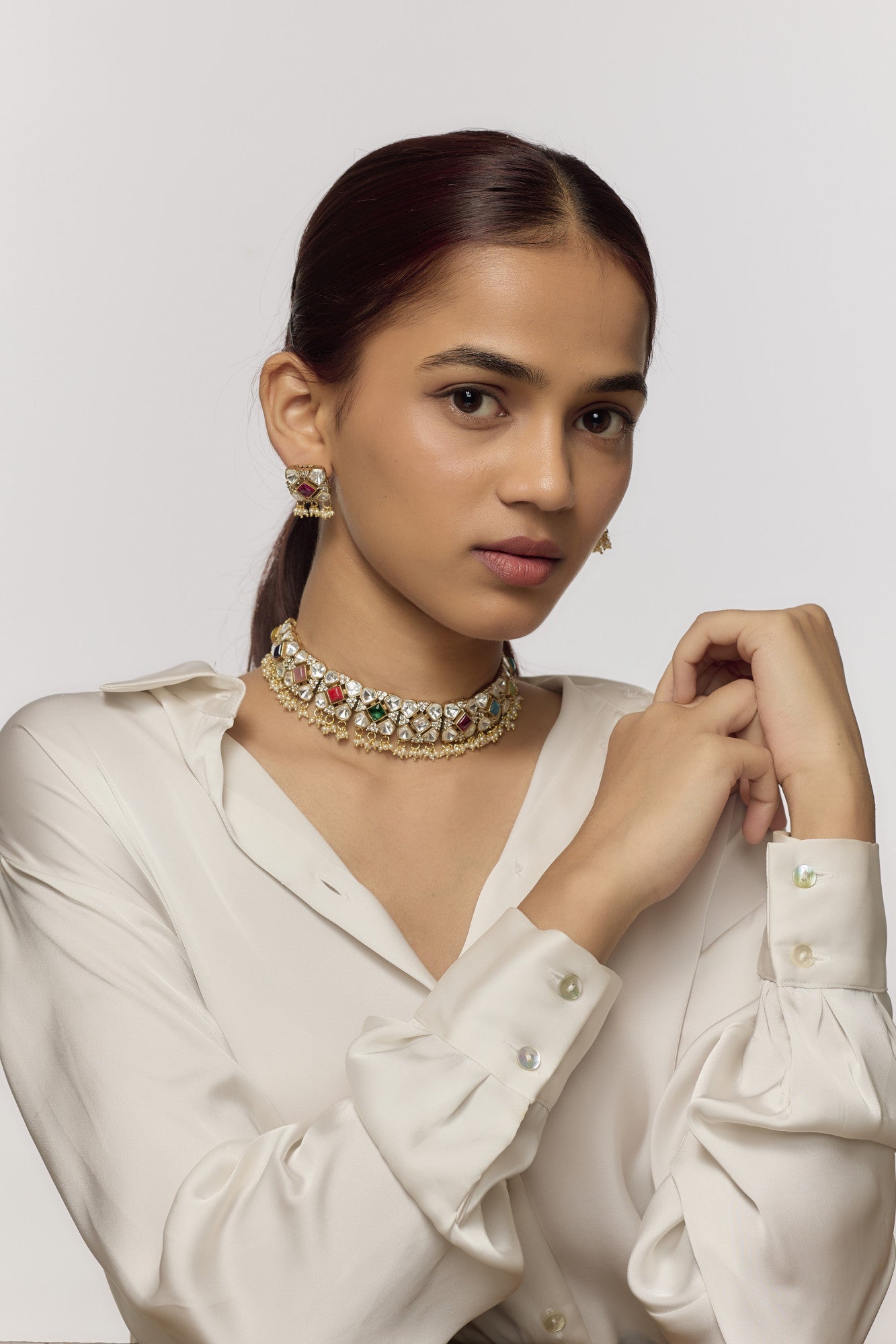 Gold Plated Navratna Choker Necklace Set