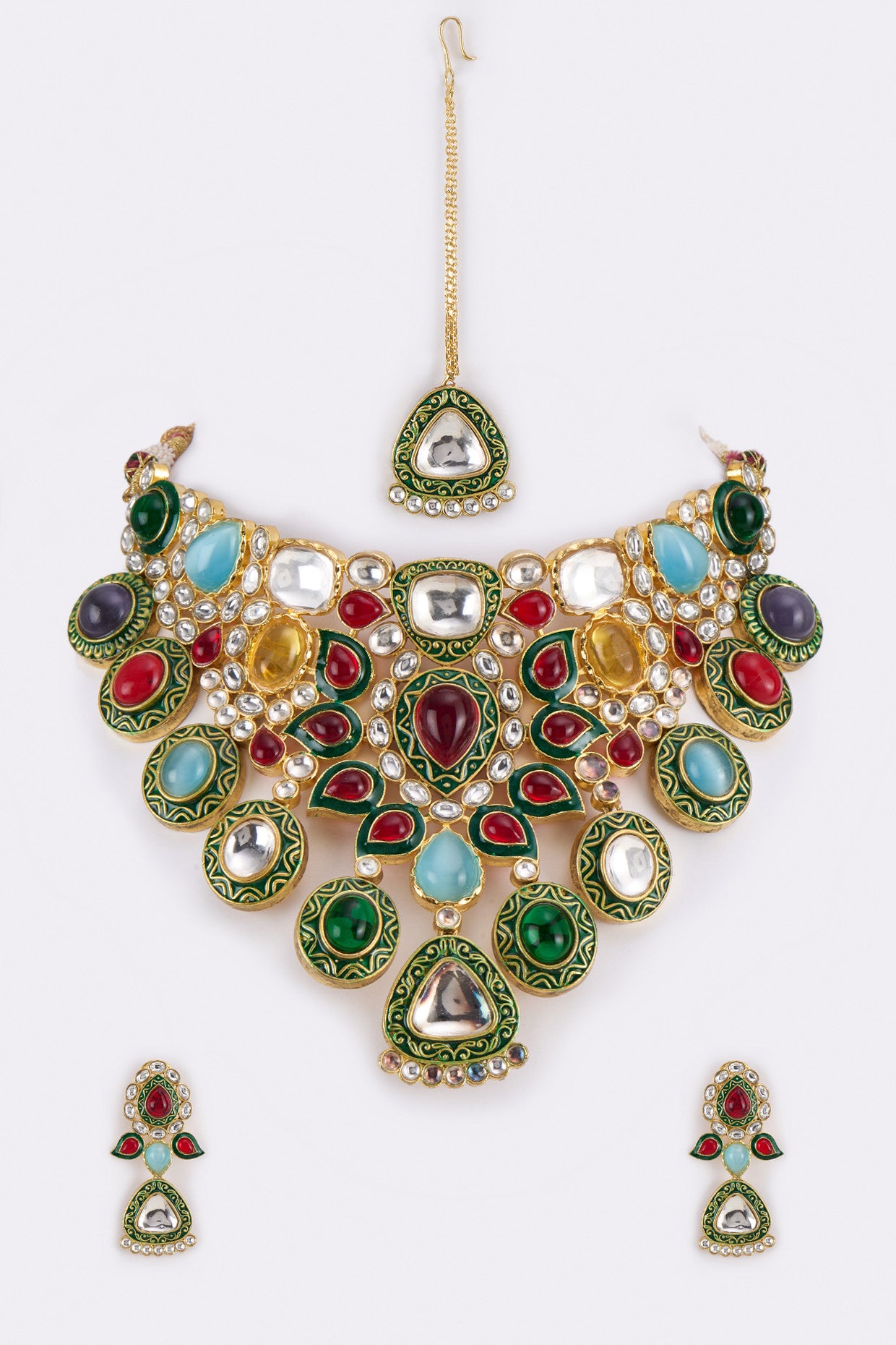 Gold Plated Navratna Choker Necklace Set