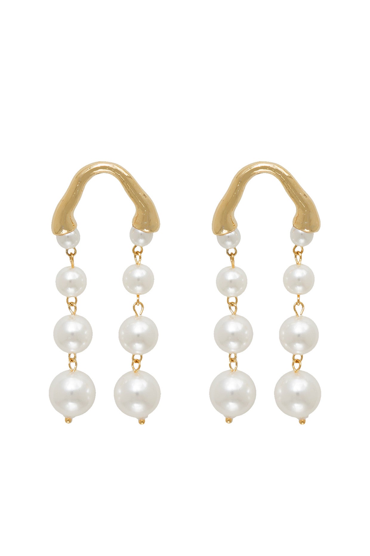 Gold Plated Pearl U Drops Earrings