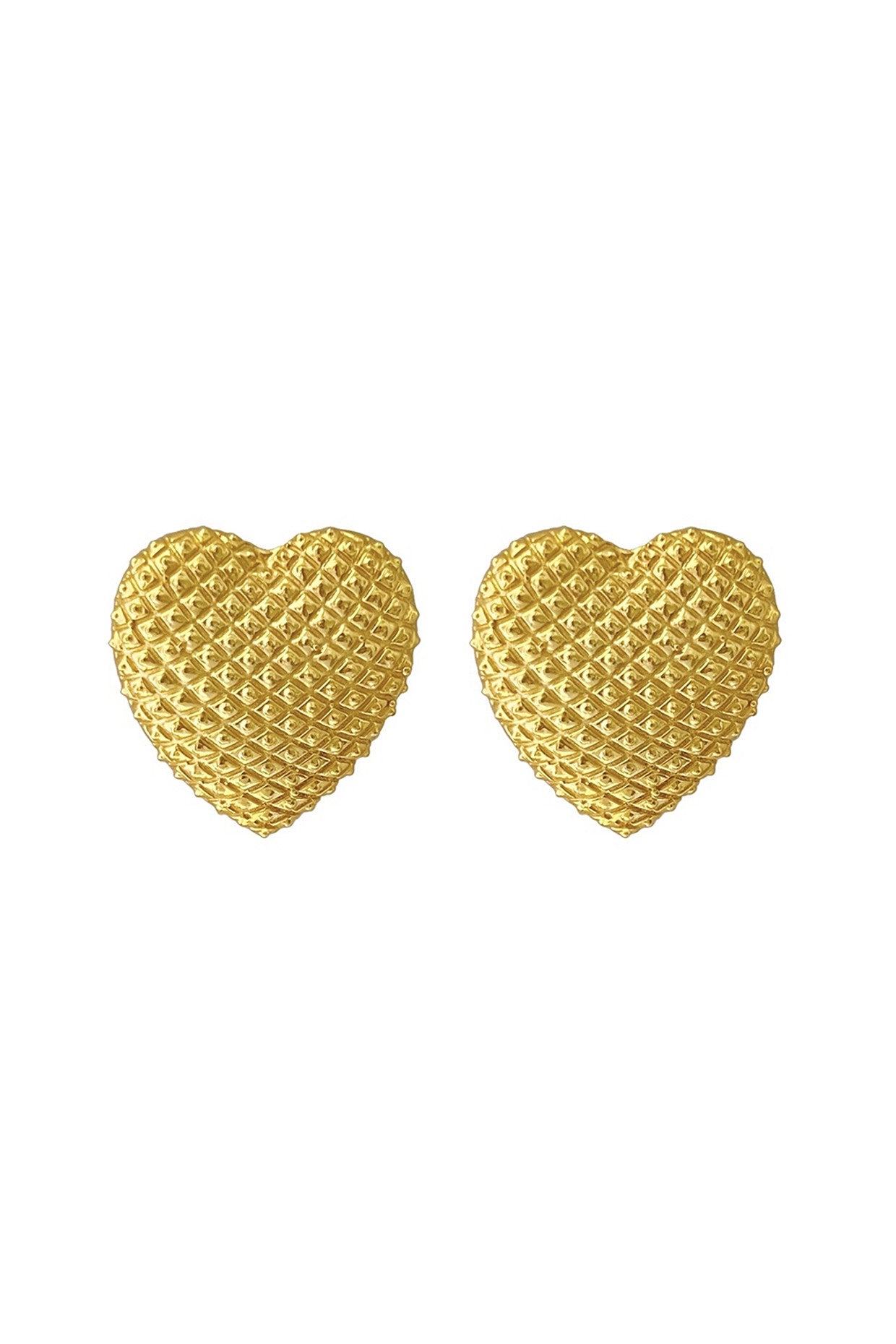 Gold Plated Plaid Textured Heart Studs
