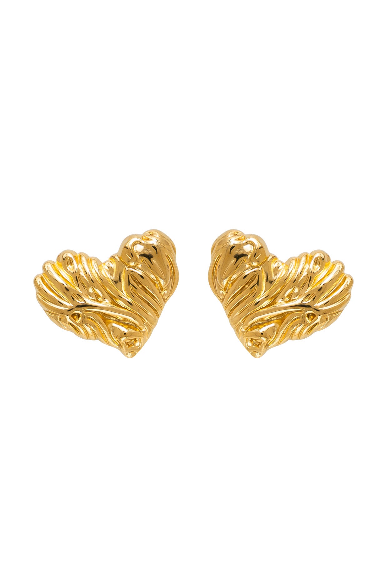 Gold Plated Ribbed Heart Studs