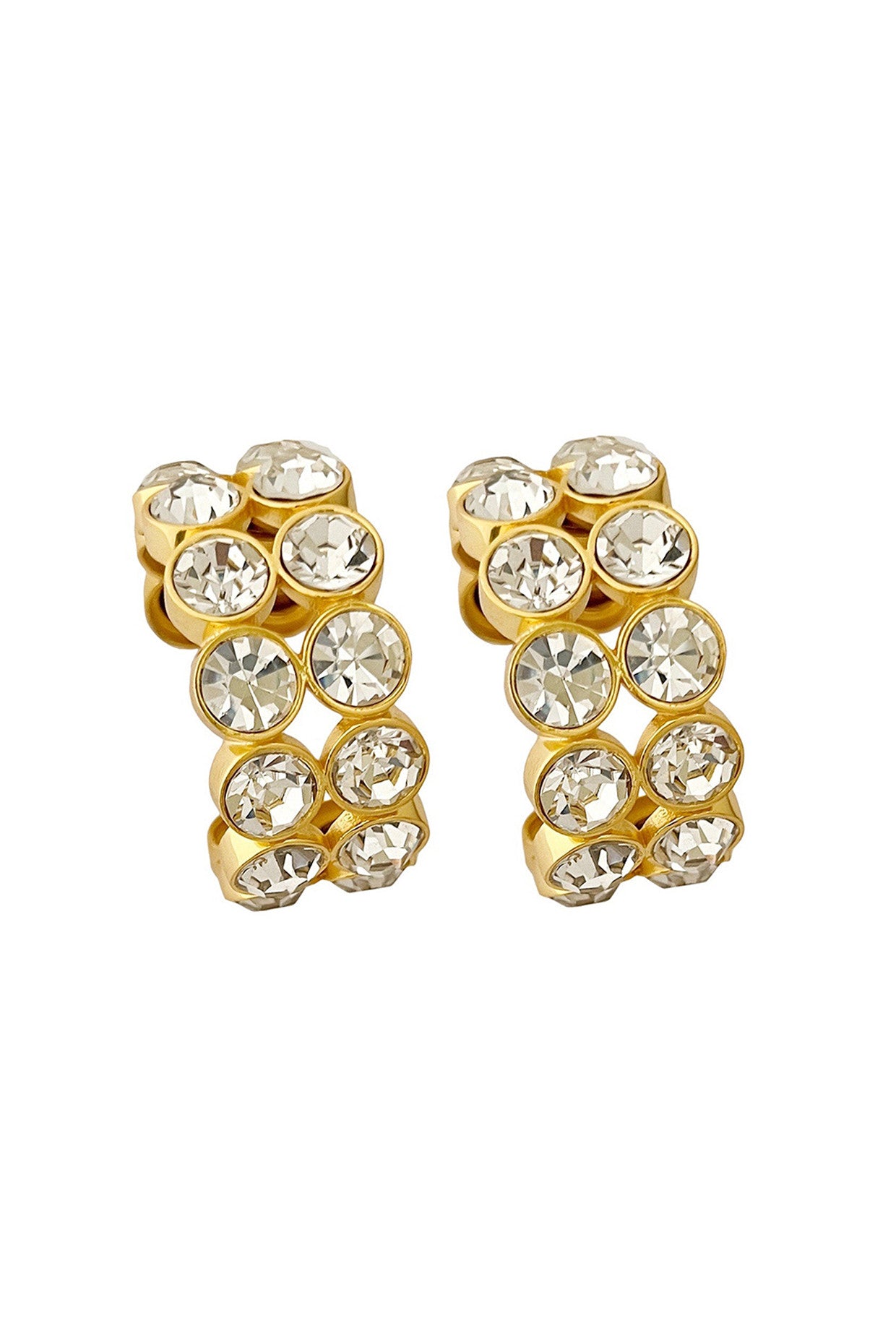 Gold Plated White Crystal Crown Hoops