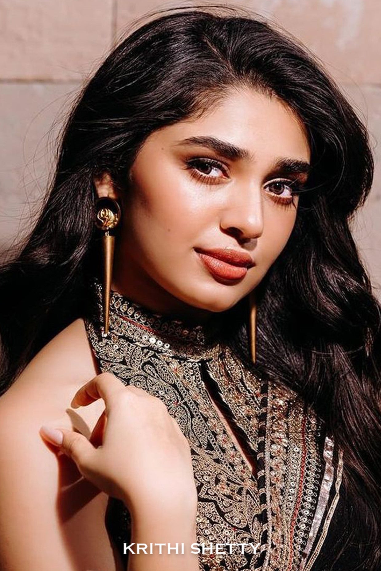 Gold Rose & Cone Drop Earrings