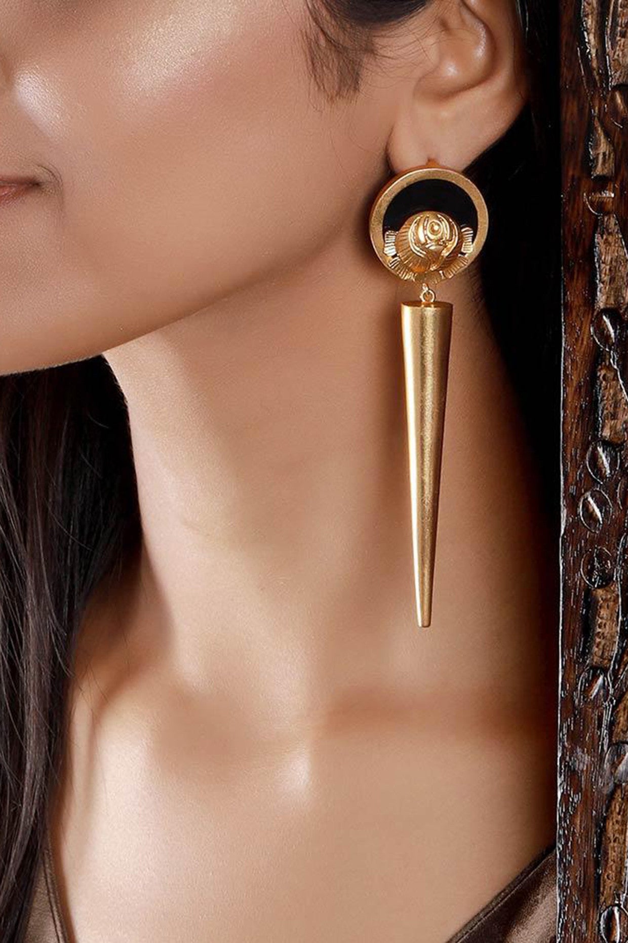 Gold Rose & Cone Drop Earrings