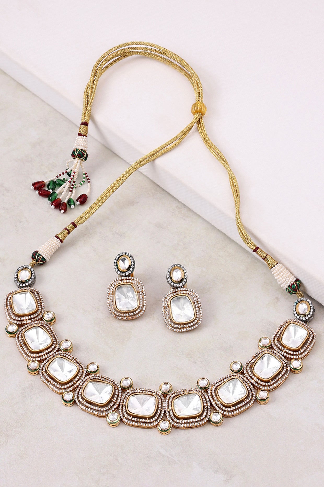 Gold Tone Polki Necklace Set in 22Kt Gold Plating
