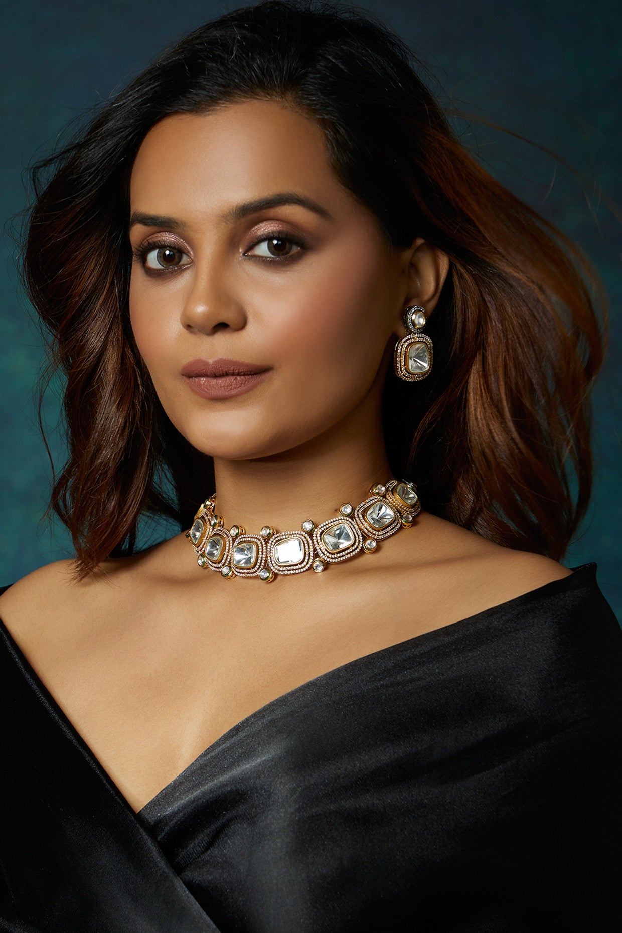 Gold Tone Polki Necklace Set in 22Kt Gold Plating