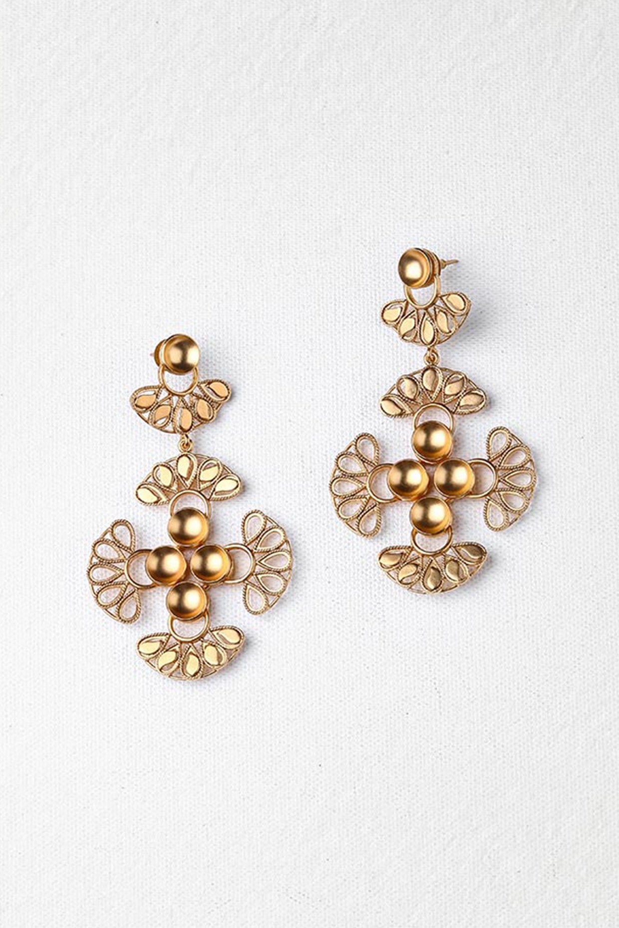 Gold Toned Cross Crest Drop Earrings