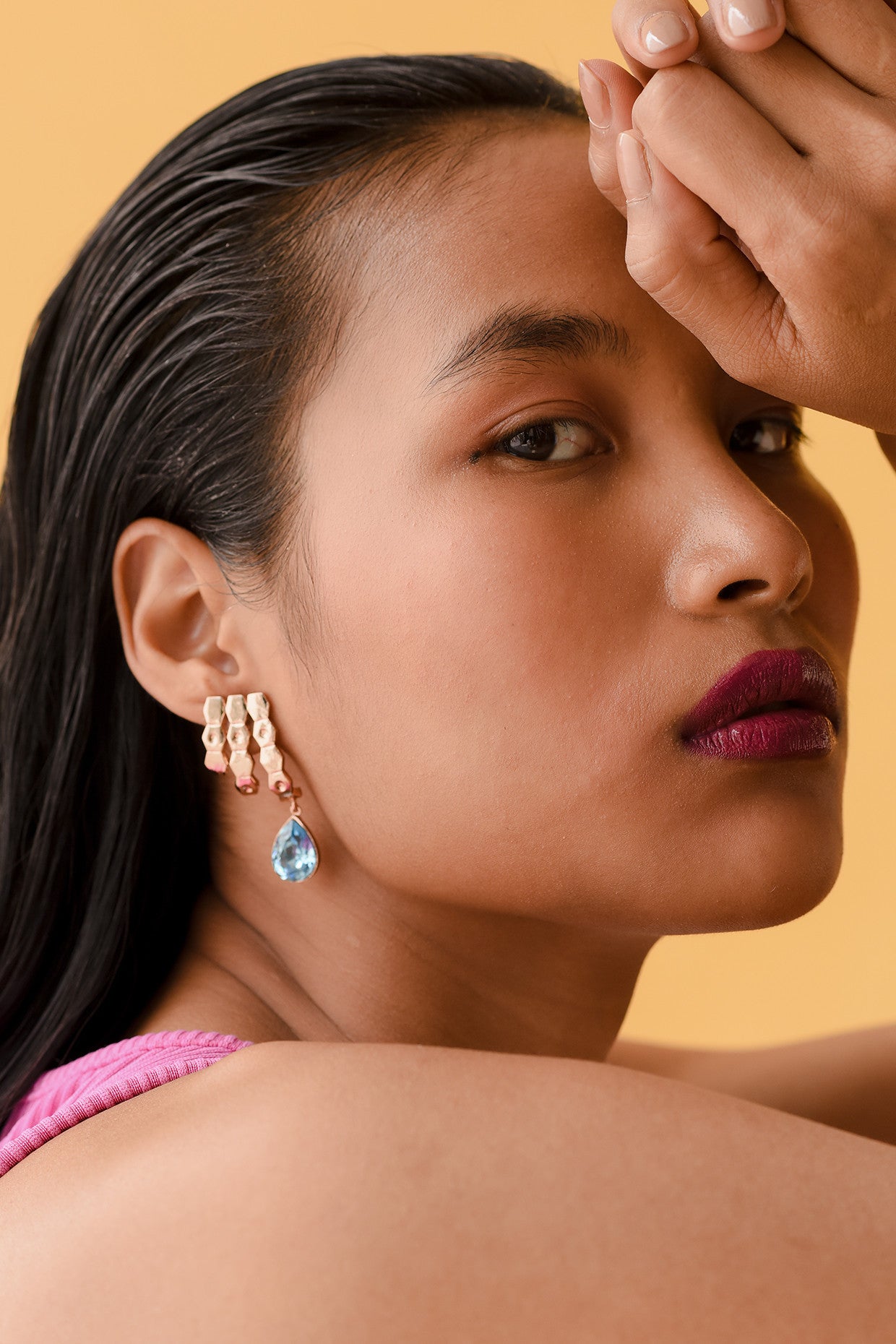 Grape Vine:The Deep Hued Blue Drop Swarovski Ear Studs