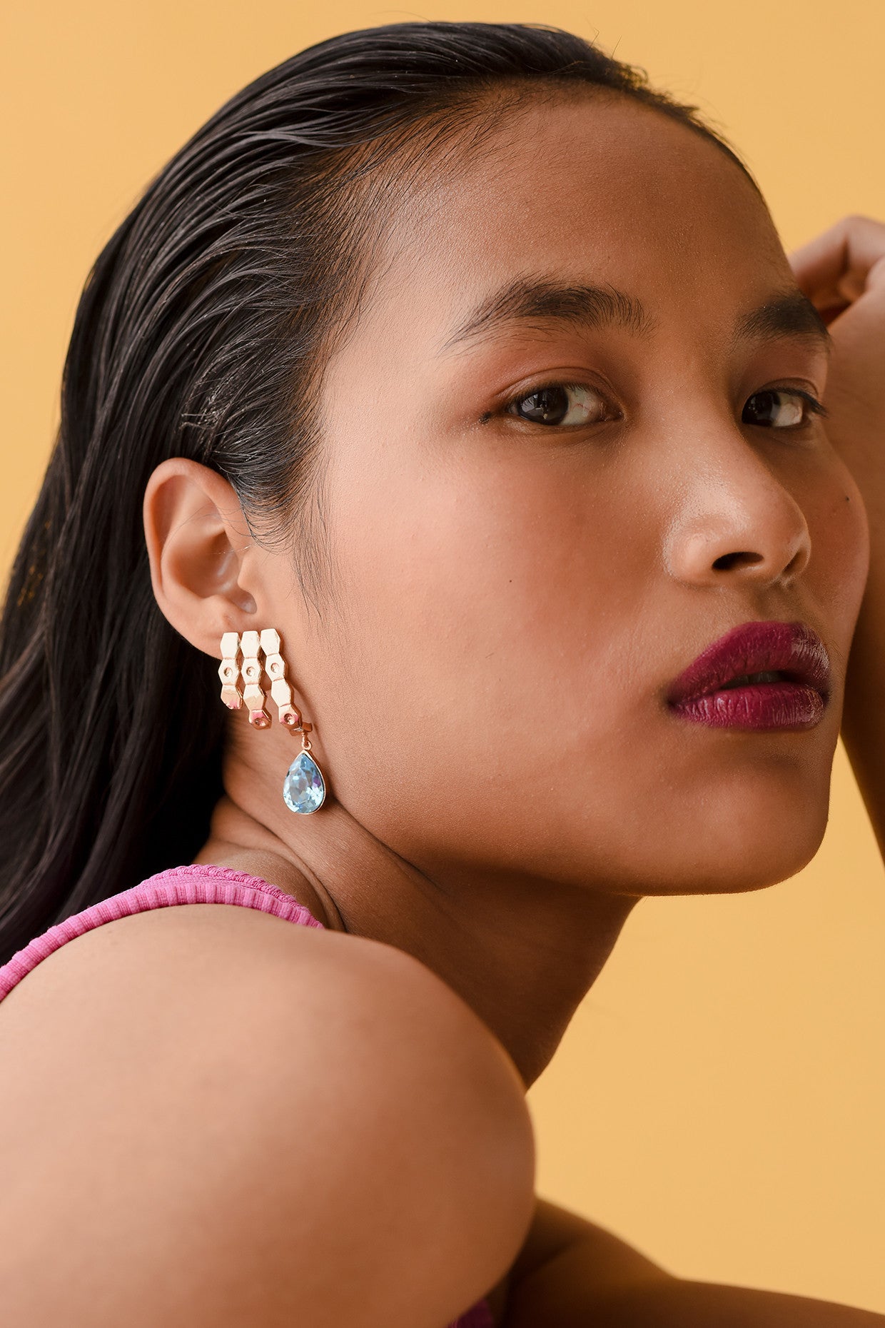 Grape Vine:The Deep Hued Blue Drop Swarovski Ear Studs