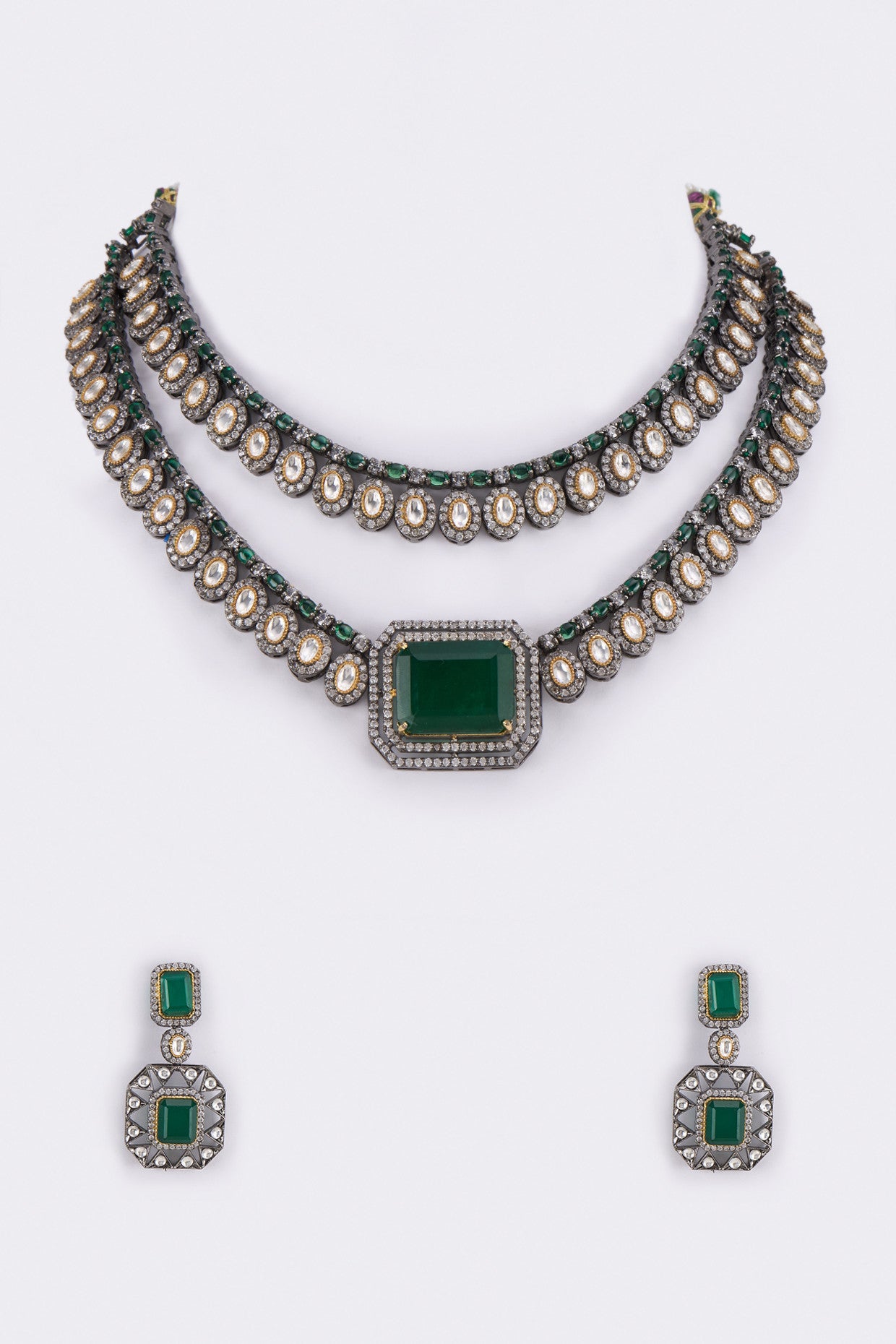 Green Polki Layered Necklace Set