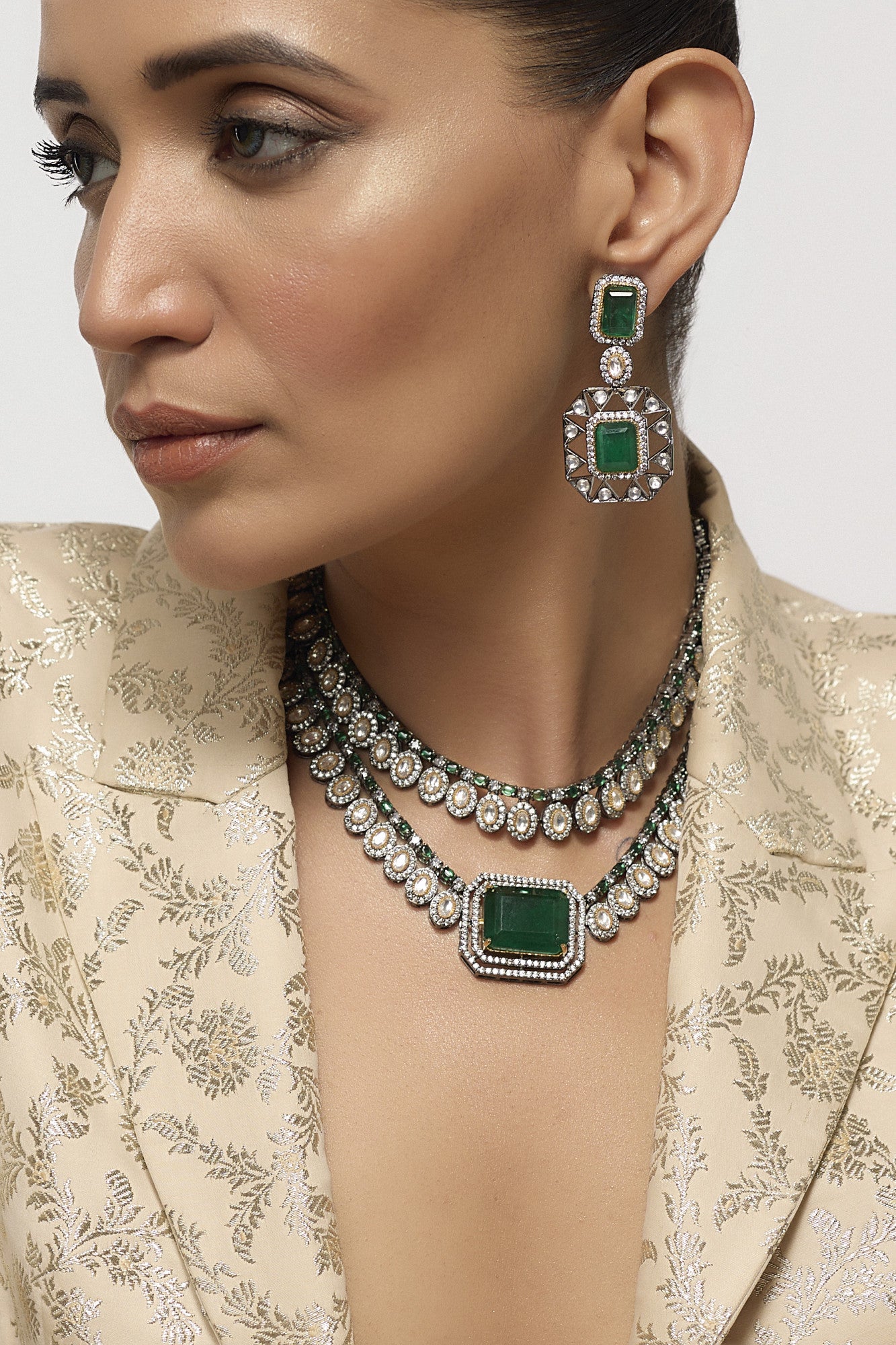 Green Polki Layered Necklace Set