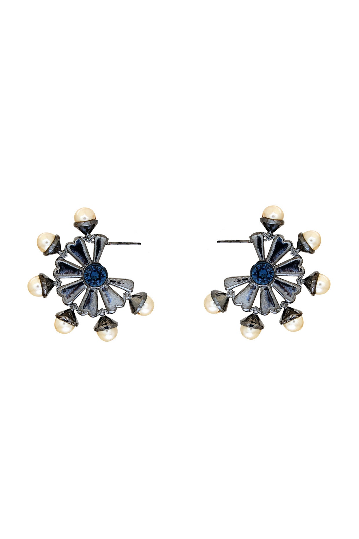 Gunmetal with Ink Blue Old Daisy Earrings