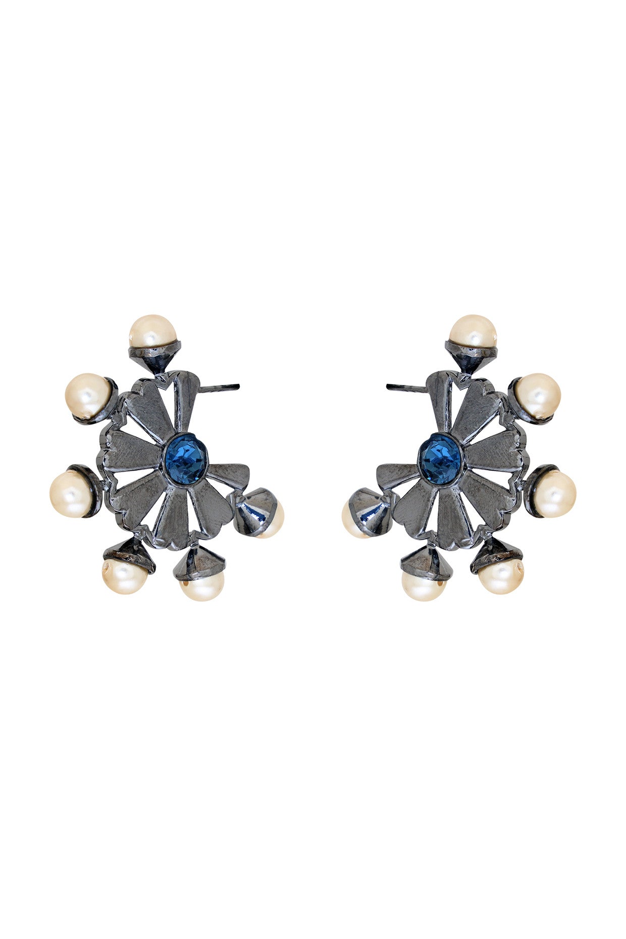 Gunmetal with Ink Blue Old Daisy Earrings