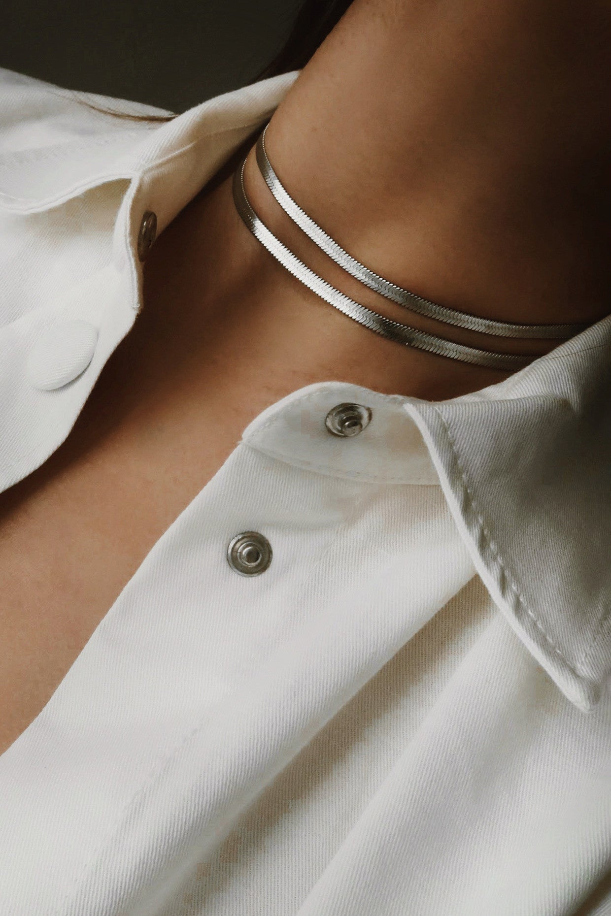 Herringbone Silver Choker Necklace