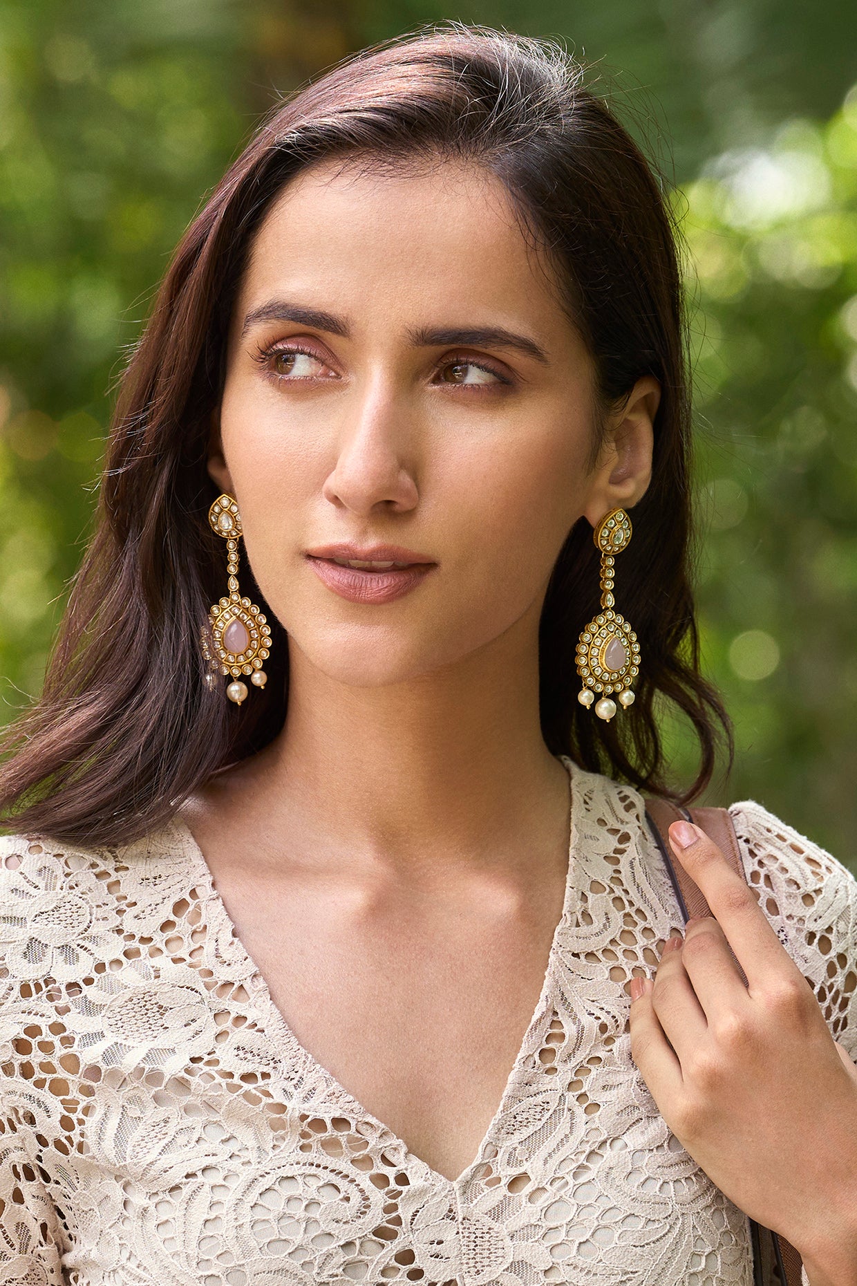 22kt Gold Plated Rosa Pastel Vine Danglers Earrings